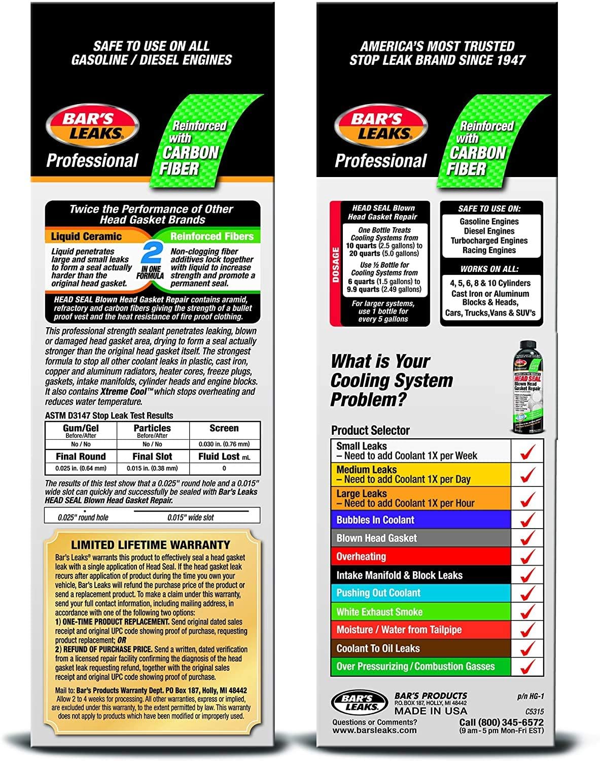 Bar's Leaks HG-1-4PK Blown Head Gasket Repair - 33.8 oz, Pack of 4, Carbon Material