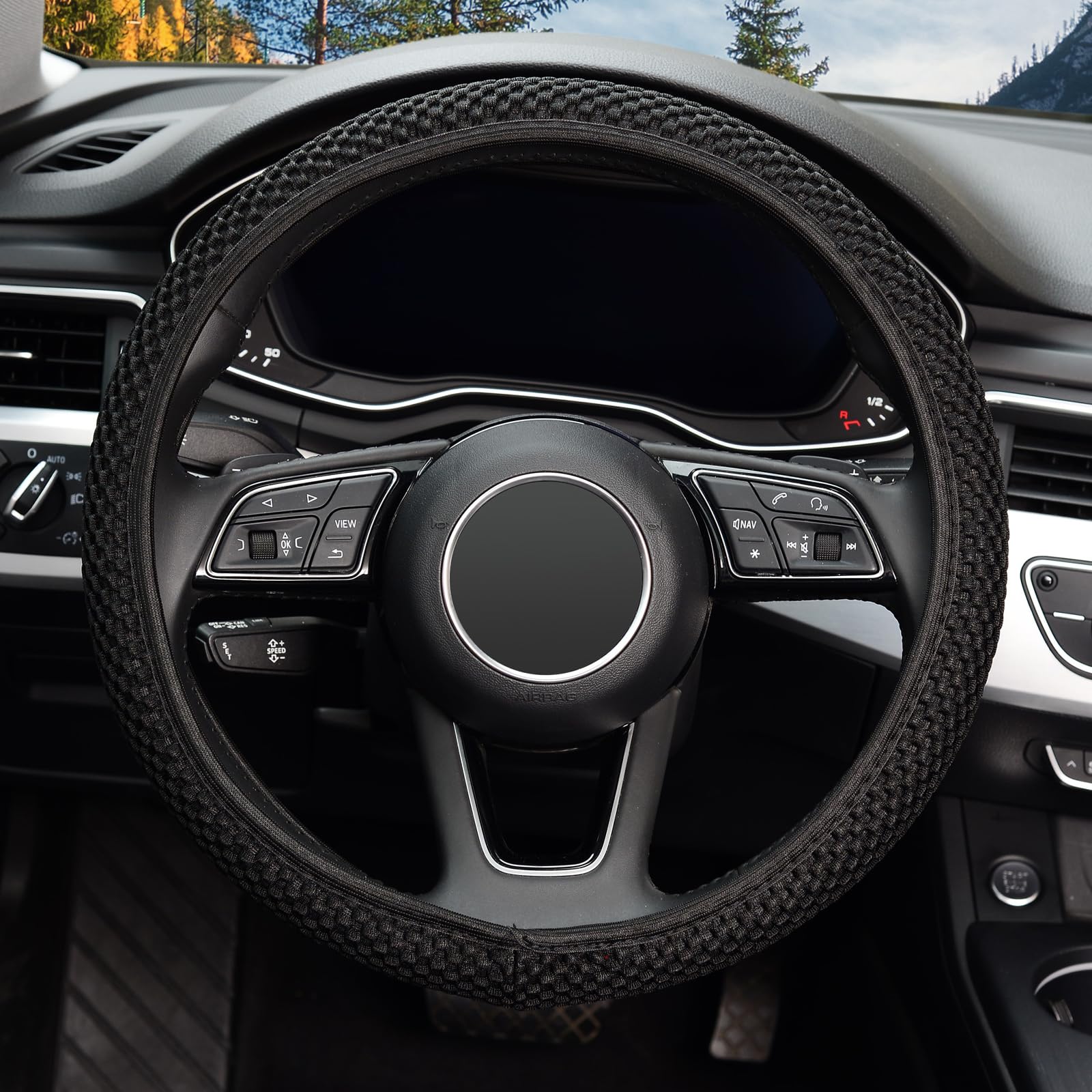 Kafeek Elastic Stretch Steering Wheel Cover,Warm In Winter And Cool In Summer, Universal 15 Inch, Microfiber Breathable Ice Silk