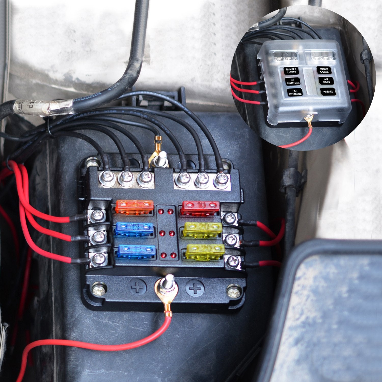Bluefire 6 Way Blade Fuse Box Fuse Box Holder Standard Circuit Fuse Holder Box Block With Led Light Indication & Protection Cove
