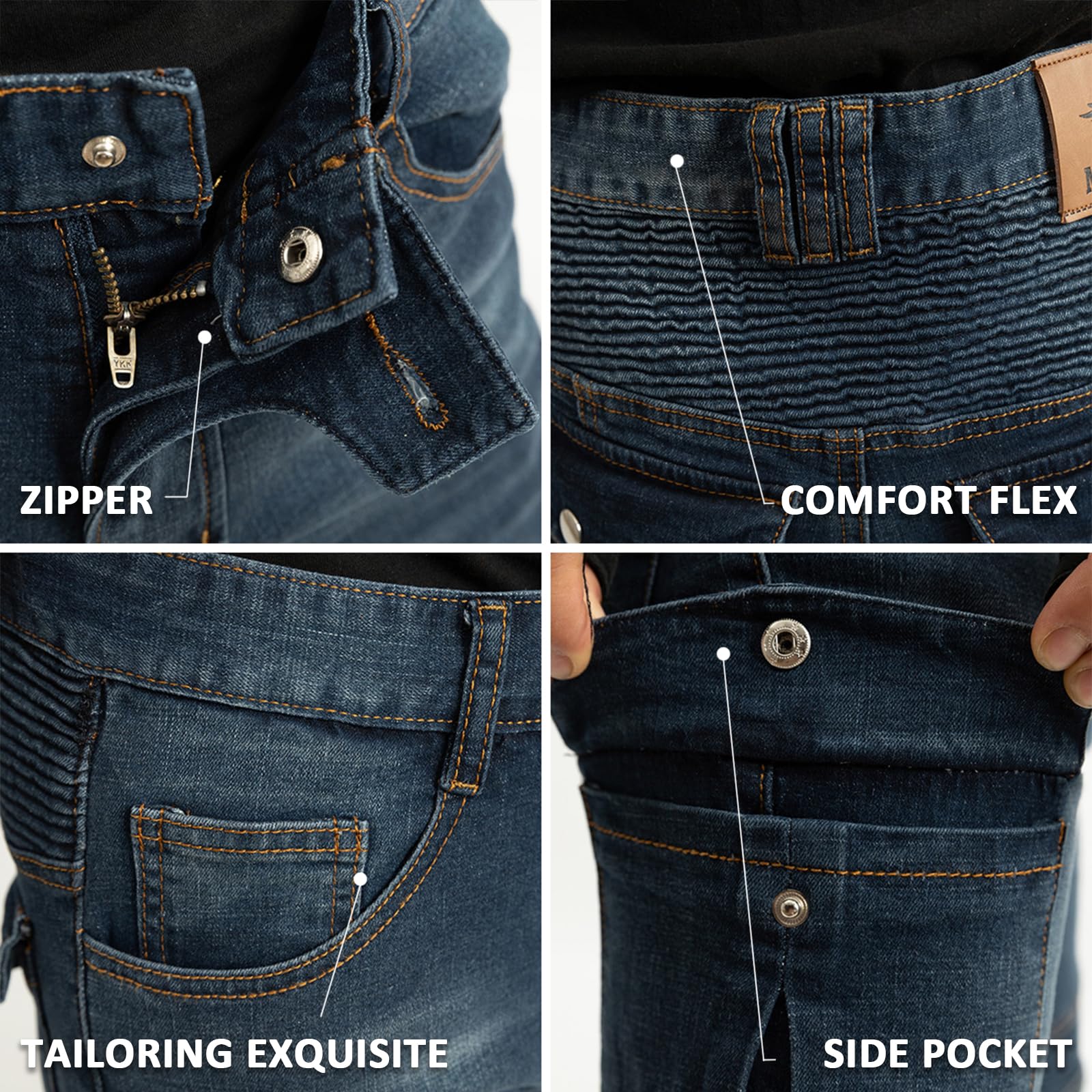LOMENG Motorcycle Pants Motorbike Riding Denim Jeans Biker Motocross Pants with CE Removable Armored for Men Blue 3XL
