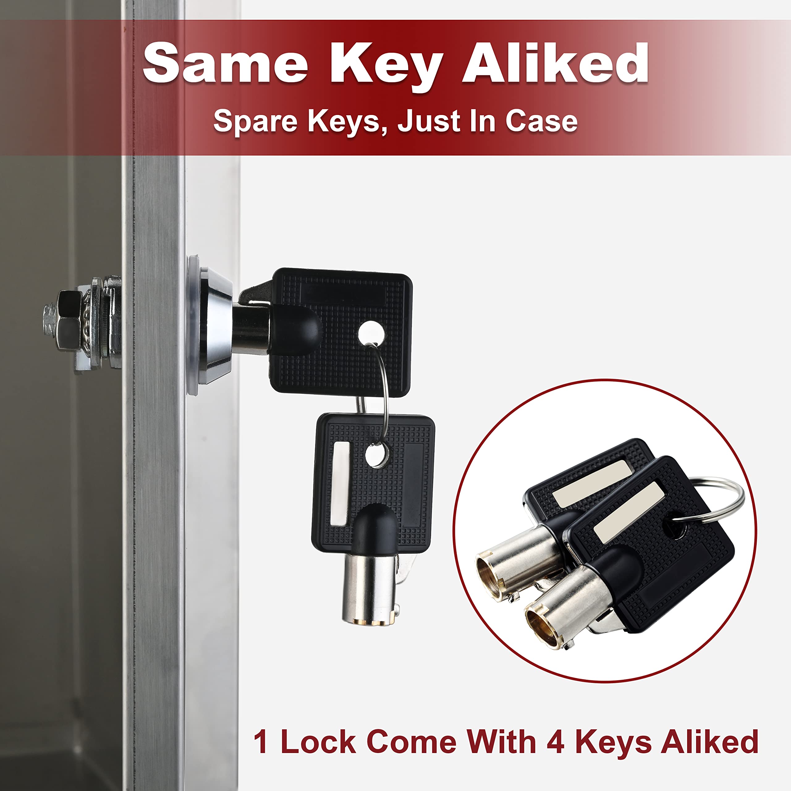 Naissian RV Locks for Storage Door, 5/8" Metal Lock Set with 6 Keyed Alike, Pack of 5, Silver