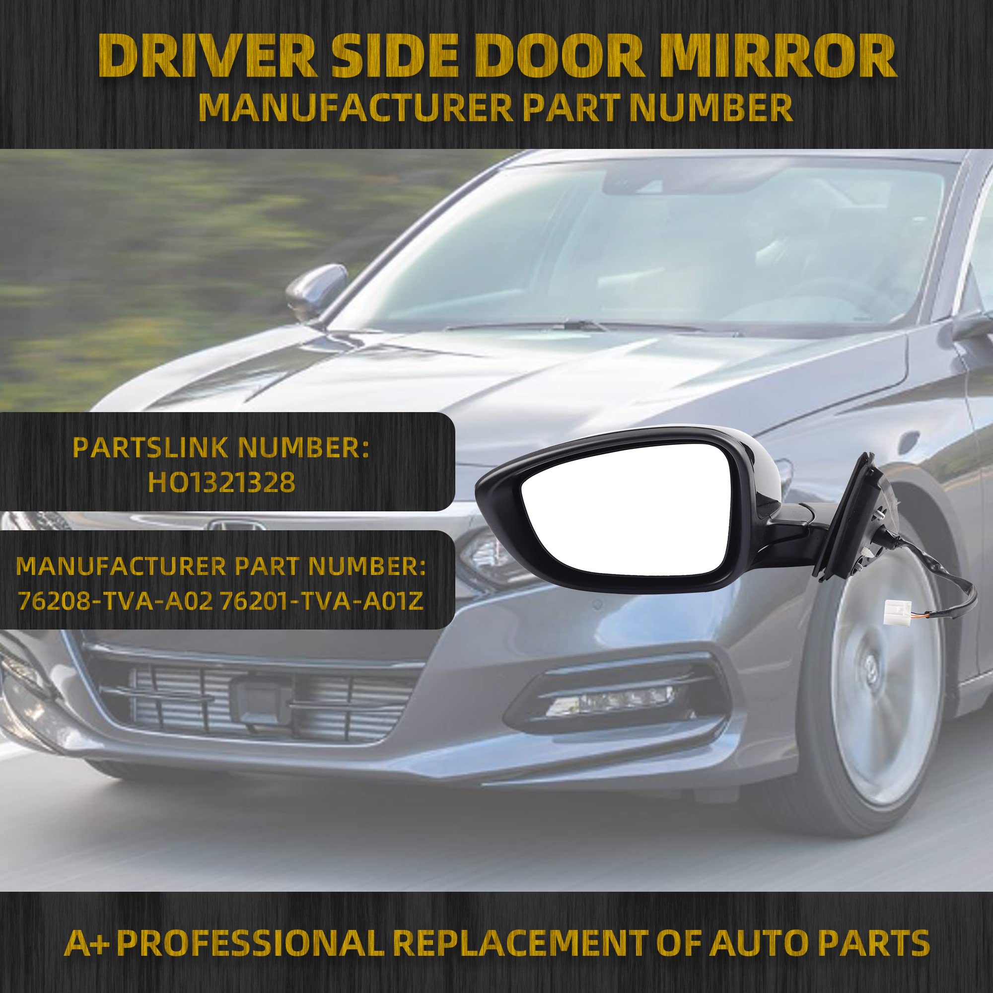 Dasbecan Left Driver Side Door Mirror Compatible With Honda Accord Lx Sport 1.5T 2018-2022 Power |Non-Heated|Paint To Match Repa
