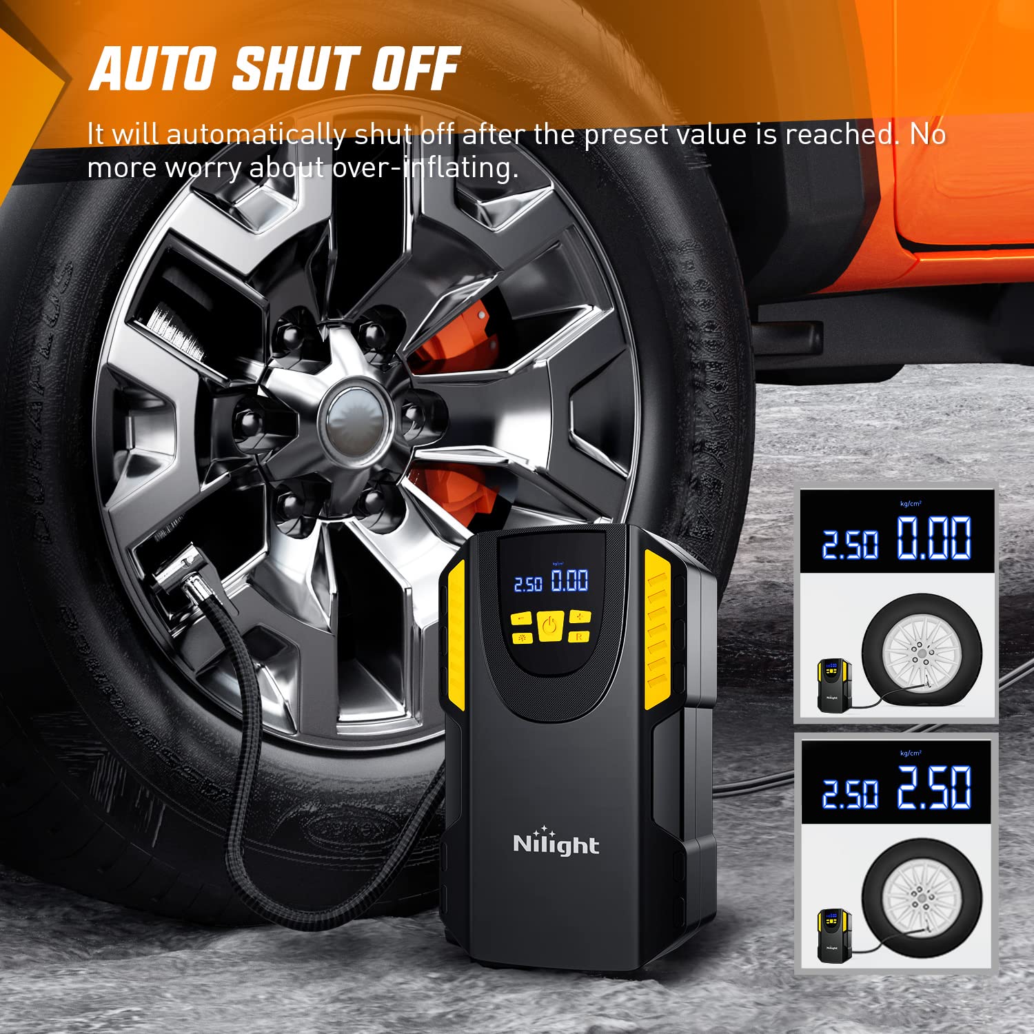 Nilight Tire Inflator Portable Air Compressor 12Vdc Car Air Pump 150Psi Digital Tire Pressure Gauge Auto Shutoff Tire Pump For Car Suv Motorcycle Bicycle Atv, 2 Year Warranty