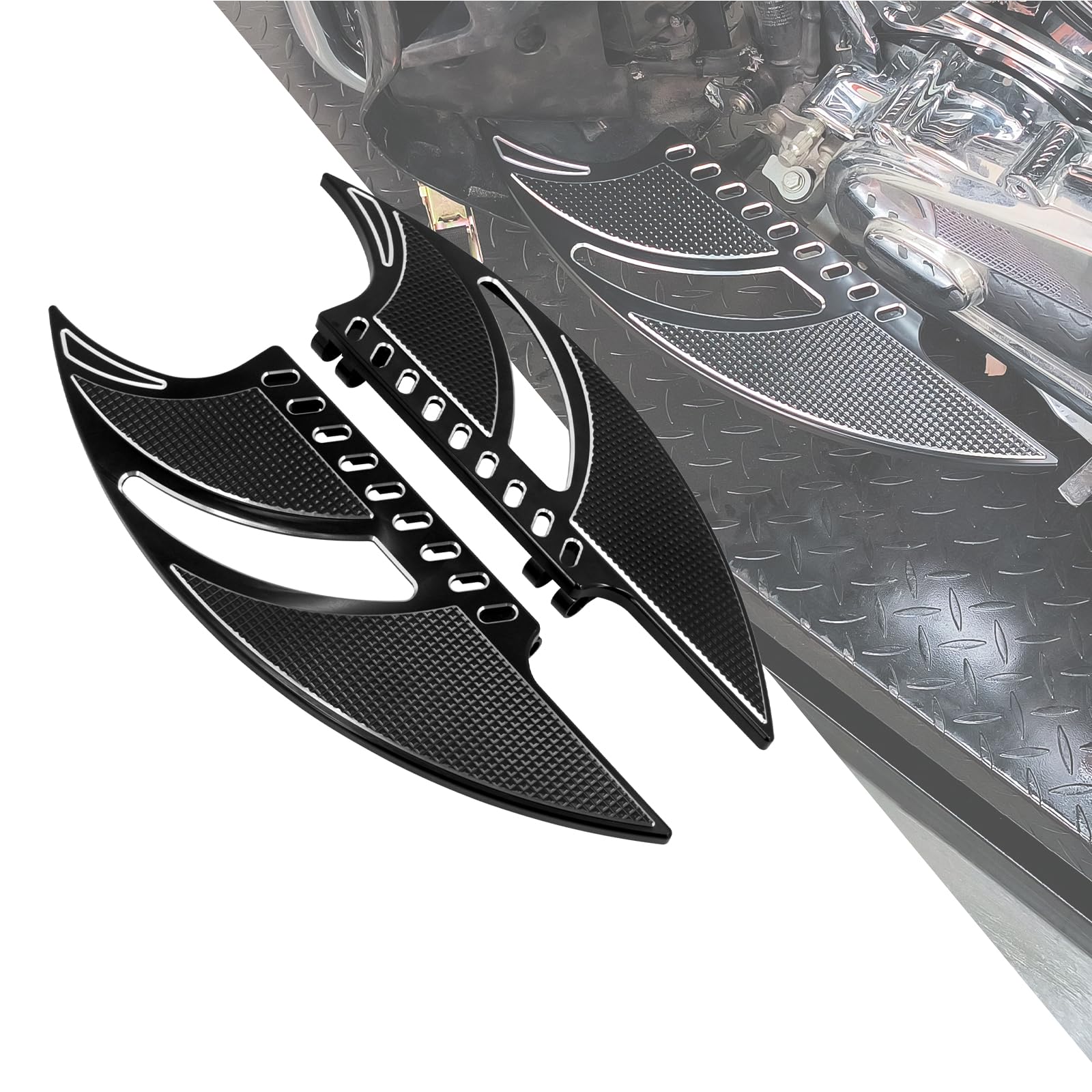 HDBUBALUS Motorcycle Floorboards CNC Tomahawk Front Rear Footboards Footpegs Fit for Harley Touring Electra Glide Street Glide R