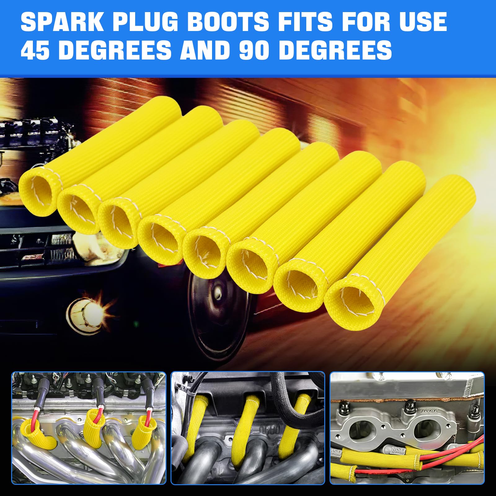 SHINEHOME Spark Plug Heat Shield Sleeve for 8PCS Wire Boots, Yellow, Model 80007761