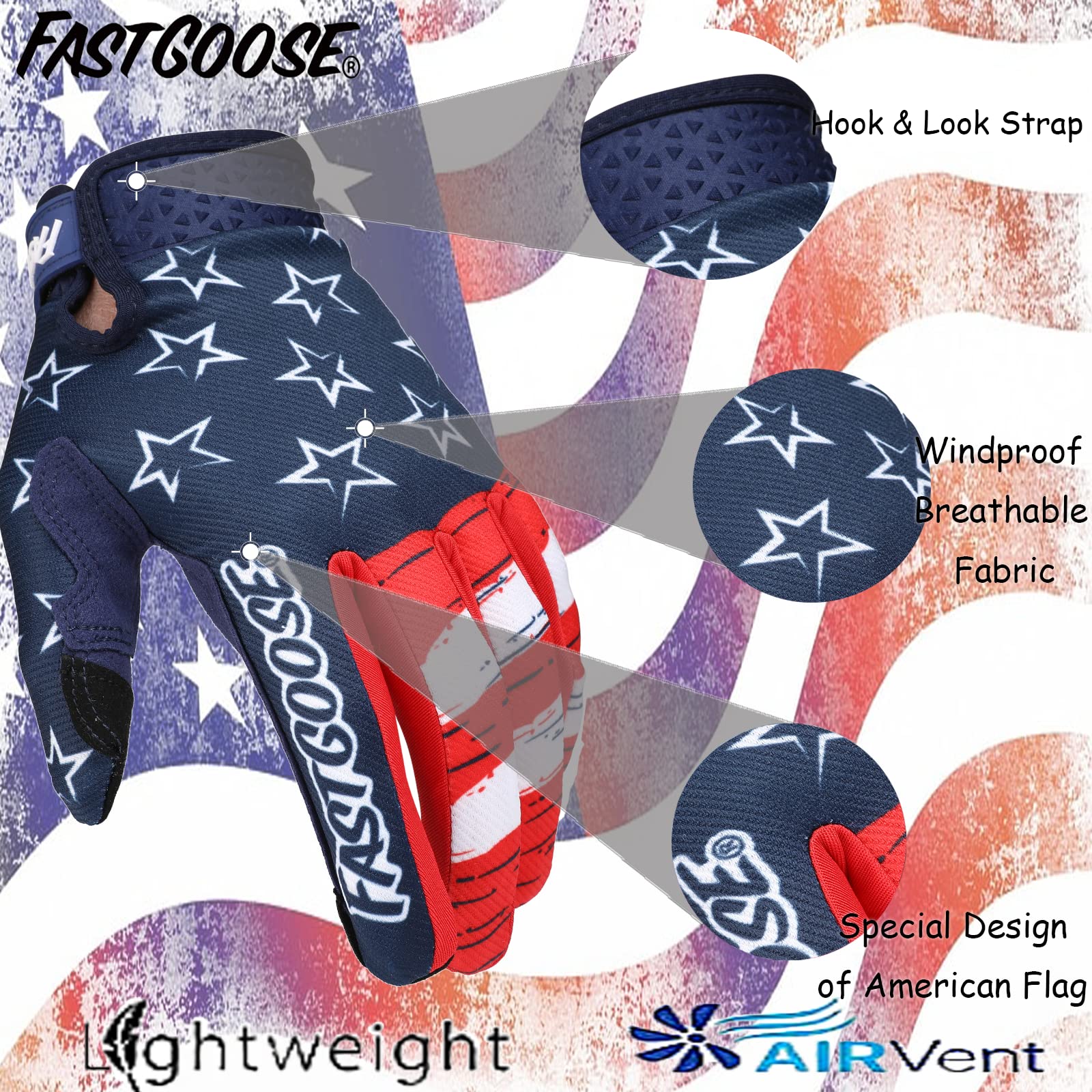 FASTGOOSE Motorcycle Gloves - Breathable Lightweight Off-Road Gloves for Men Women, Large, Blue/Red, Ideal for ATV BMX MTB Racing