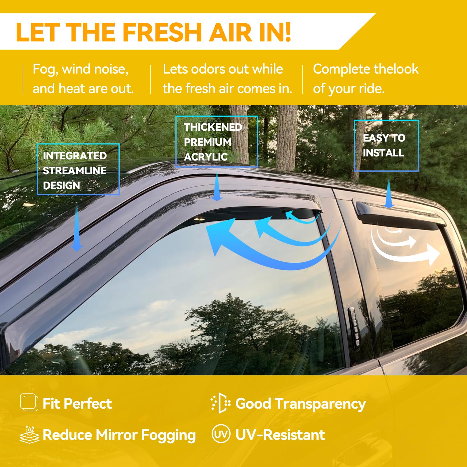 Cmvt Auto Window Visor For 2008-2014 Jeep Liberty, Rain Guards Shields Vent Deflector Shade Wind Dark Smoke 2009 2010 2011 2012
