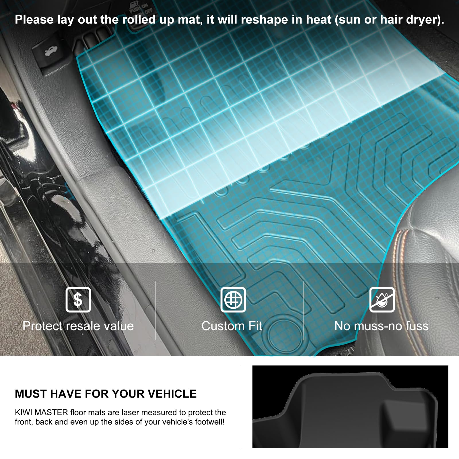 Kiwi Master Floor Mats For 2019-2025 Nissan Altima All Weather Mat Front & Rear 2 Row Seat Tpe Slush Liners Set Black