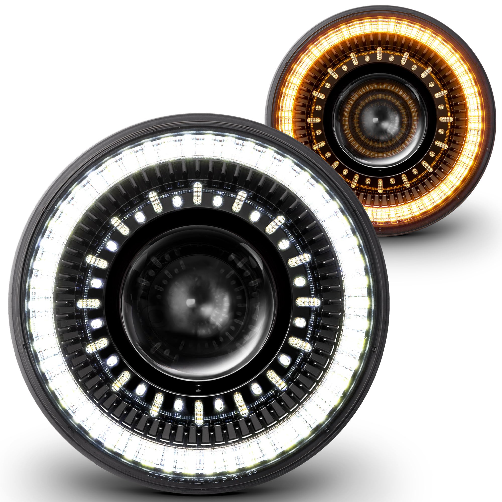 True Mods 7 Inch Led Headlights Round H6024 [Dot-Approved] [High Low Sealed Beam] [Halo Drl & Turn Signal] Replacement For Jeep