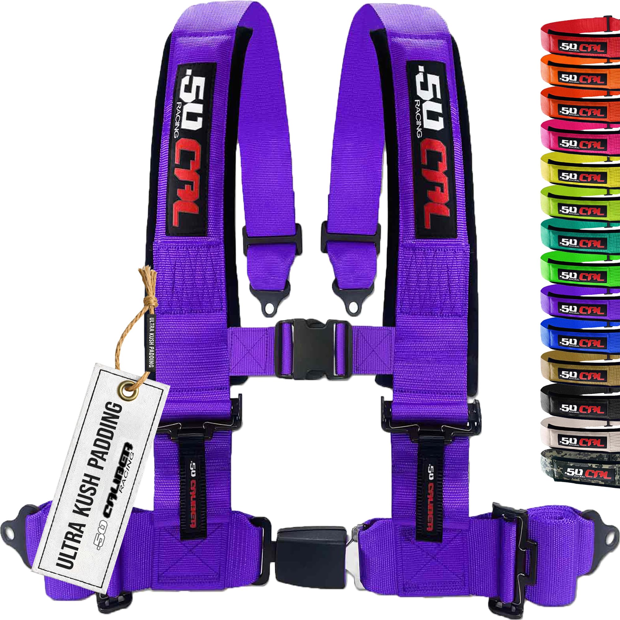 50 Caliber Racing Harness 3 inch purple 4 point harness with Push Button Release for Cars, Trucks, UTV and Off Road Vehicles [60