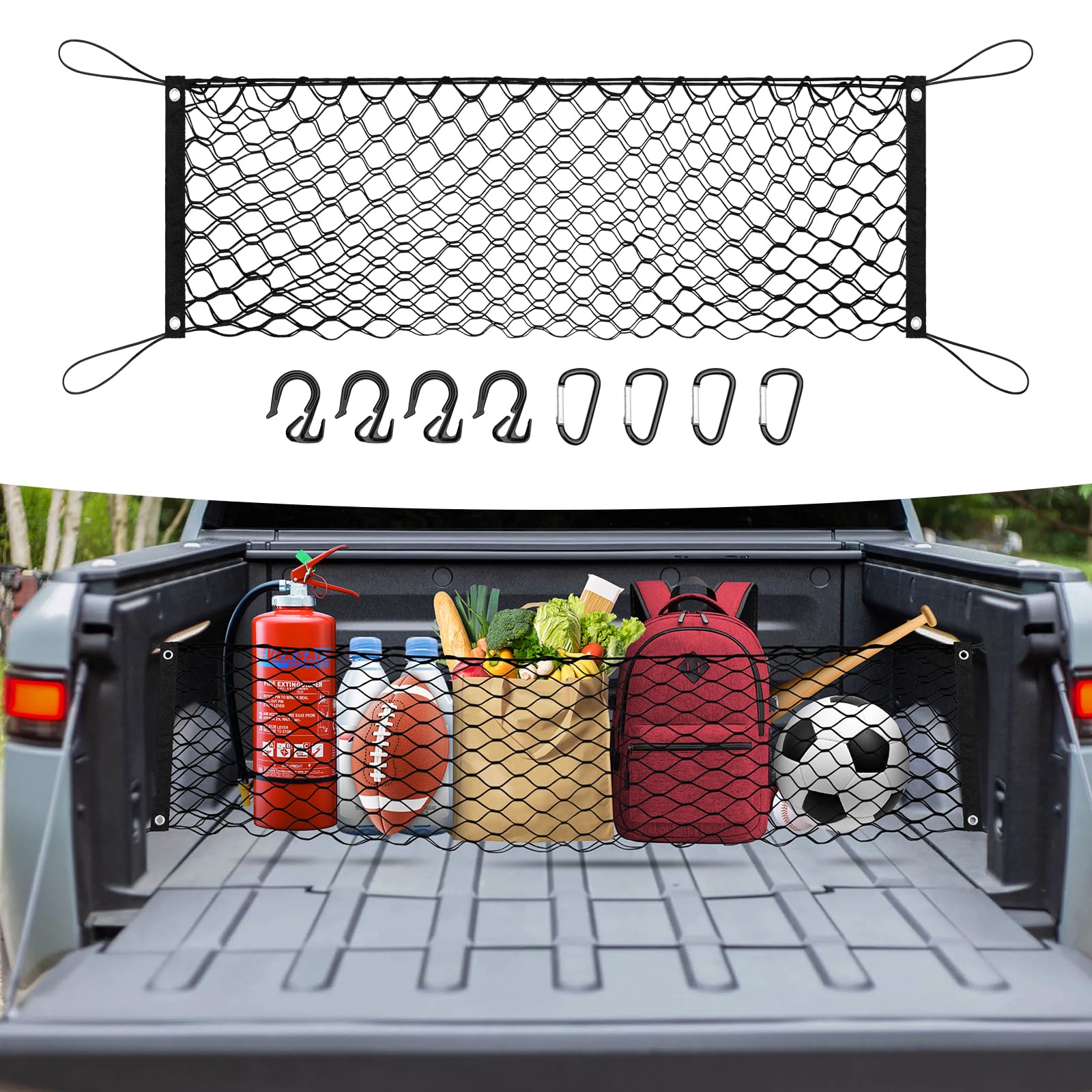 Canvcle Truck Bed Cargo Net for 2022-2025 Rivian R1T/R1S Accessories Envelope Style Mesh Trunk Net Organizer and Storage Stretch