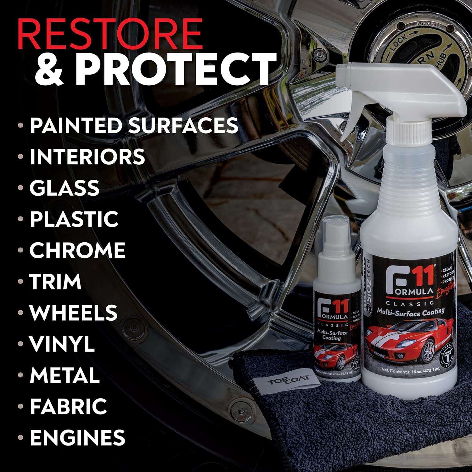 TopCoat F11 Polish & Sealer for Cars & Bikes - 16oz Water-Based Kit with Travel Bottle & Microfiber Towels