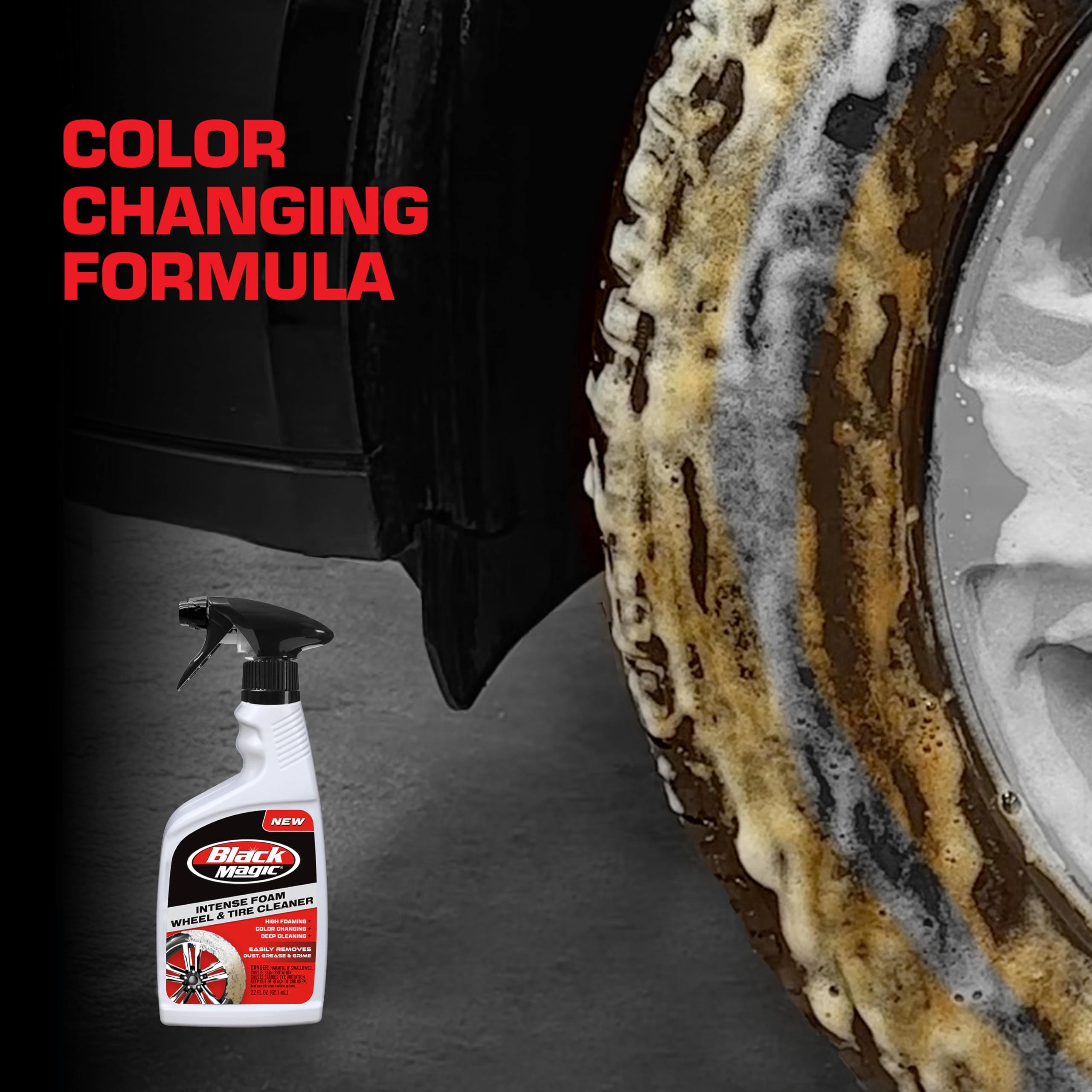 Black Magic Intense Foam Wheel & Tire Cleaner, 22 Fl Oz, High-Foaming Formula, Safe on All Wheels, Model 120228