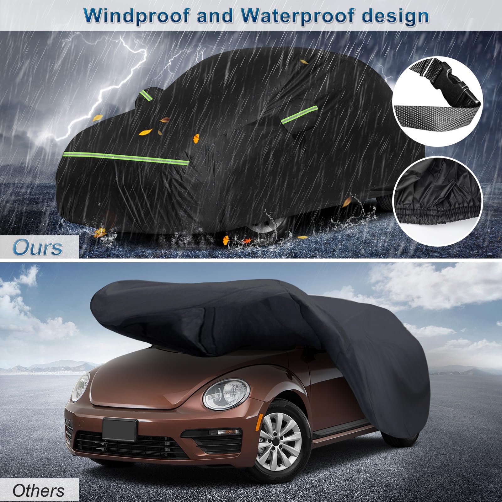 For New Beetle Car Cover Waterproof All Weather Heavy Duty Protection Outdoor Light Shell Full Car Covers Windproof With Driver