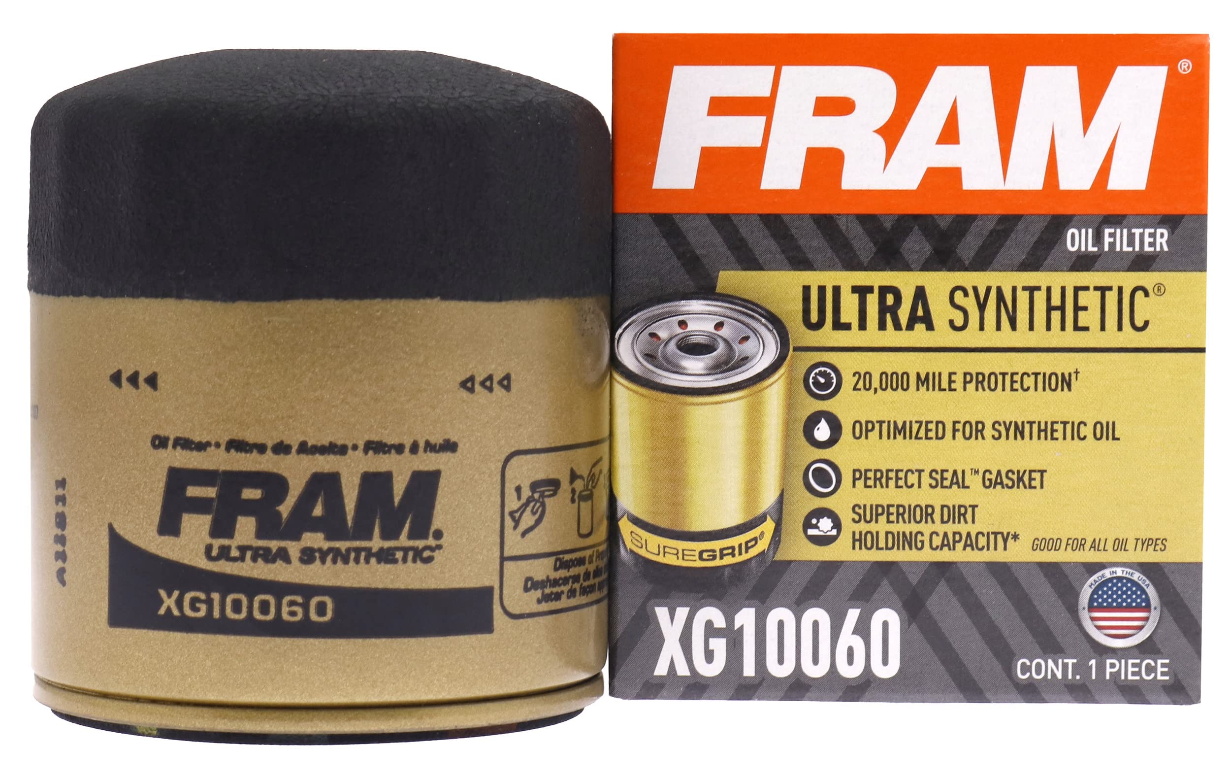 FRAM Ultra Synthetic Automotive Replacement Oil Filter, Designed for Synthetic Oil Changes Lasting up to 20k Miles, XG10060 with