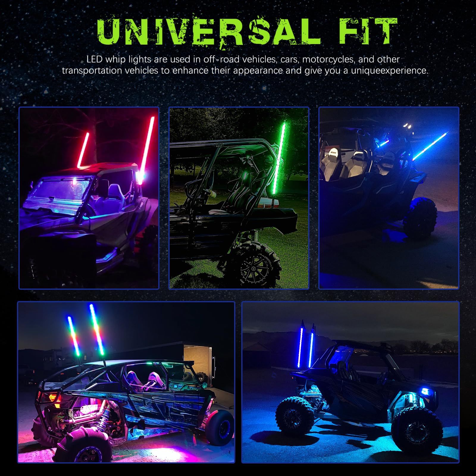 DREAMOTOR Whip Lights, 2Pcs 1FT Spiral RGB LED Whip Lights for Side by Side with Wireless Remote and APP Control, RGB Chasing Li
