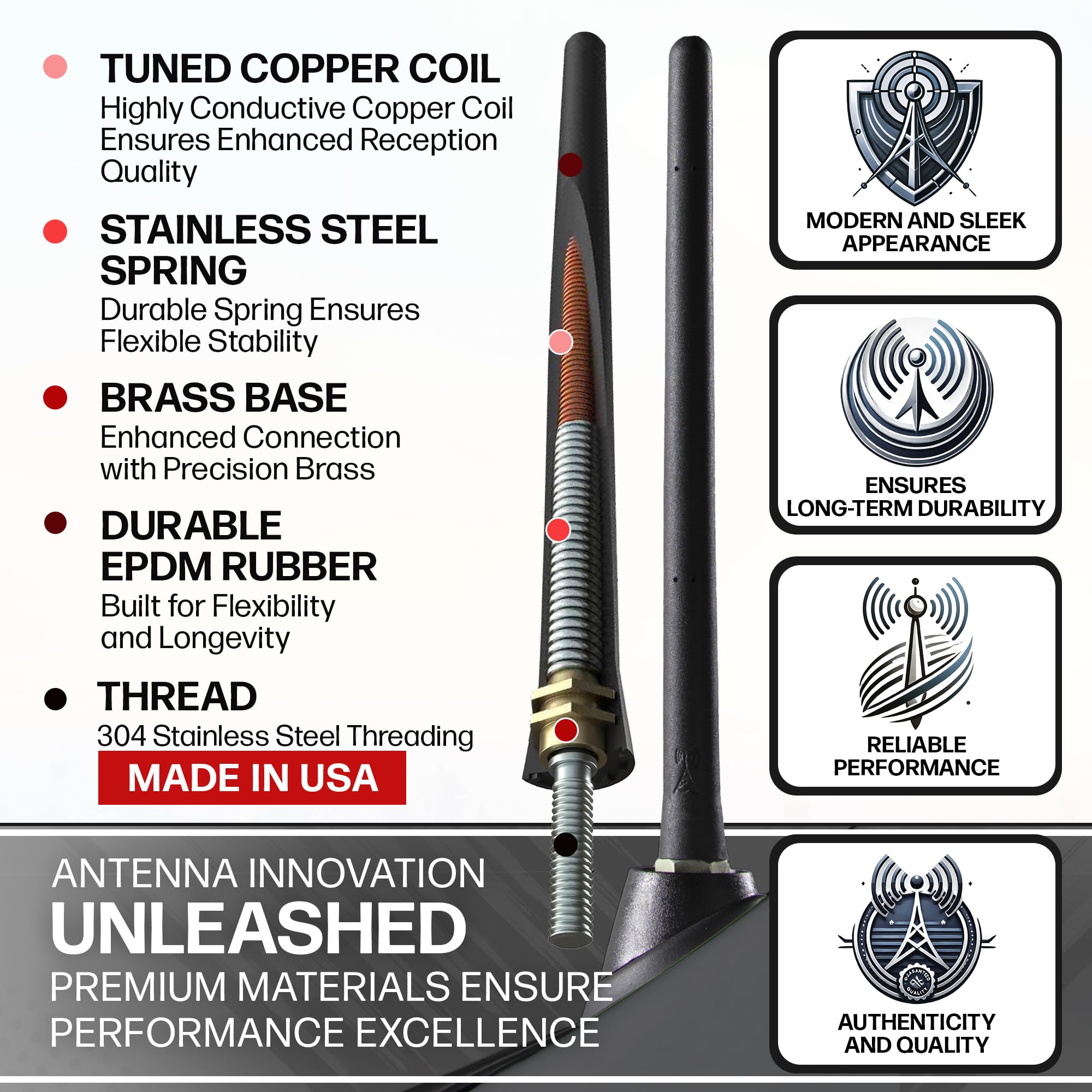 Antennamastsrus Short Rubber 6 3/4 Inch Antenna For Toyota Tacoma (1995-2015) - Usa Stainless Steel Threading, Car Wash Proof, Easy Installation, Enhanced Radio Reception With Internal Copper Coil