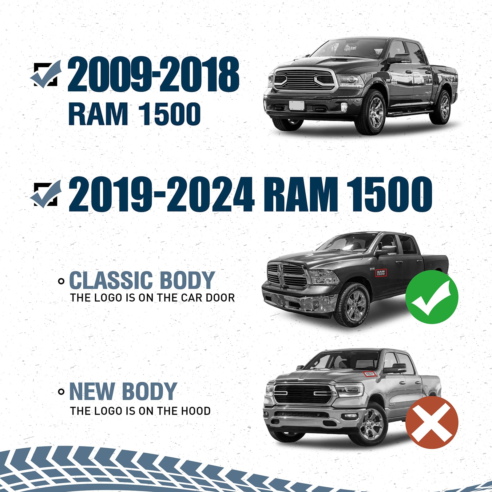 Hooke Road Ram 1500 Top Roof Rack Crossbar Cargo Basket Luggage Carrier Compatible For Dodge Ram 1500 2009-2018 Pickup Truck, Include Front & Side Lights