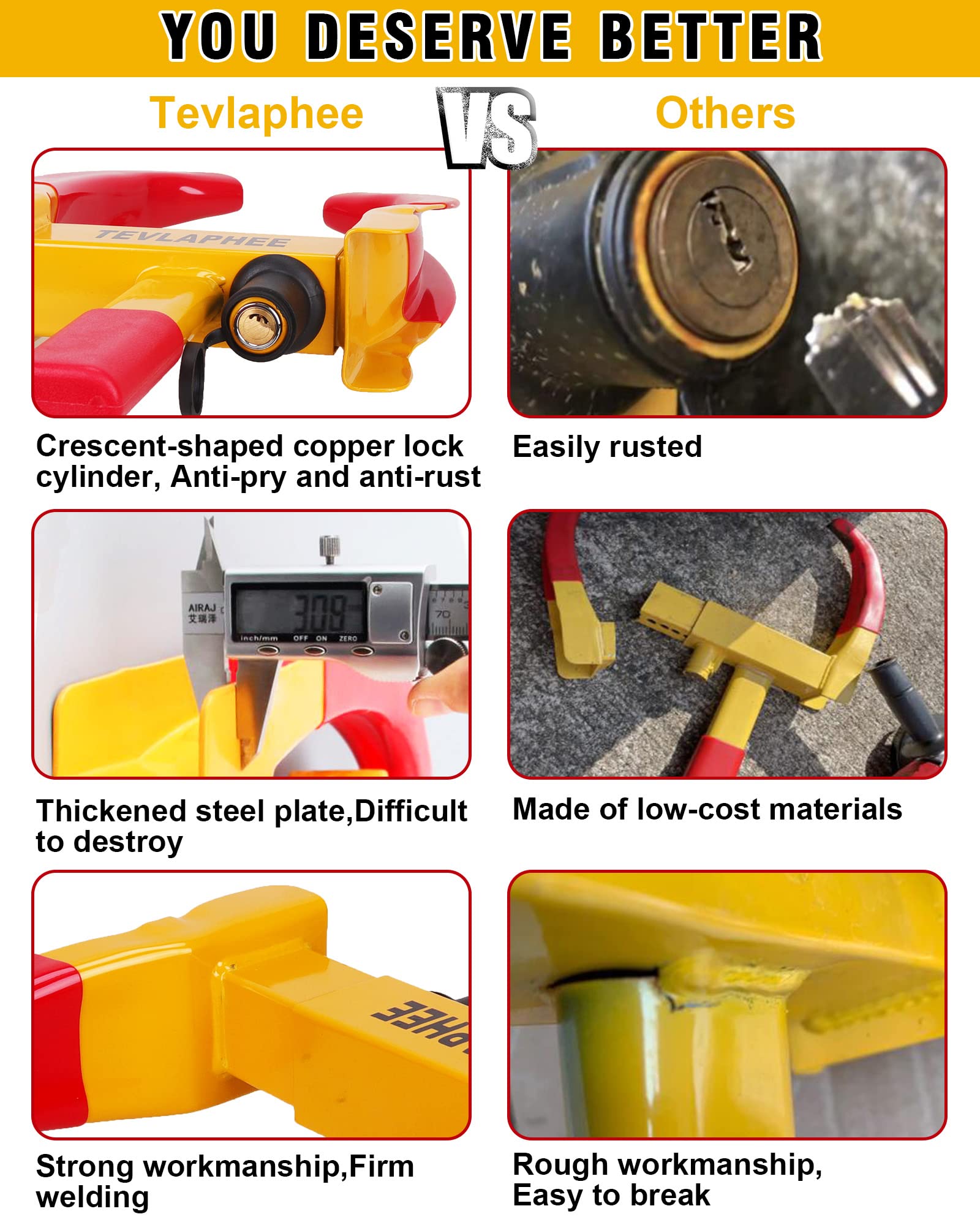 Tevlaphee Anti-Theft Wheel Lock Set, 8 Keyed Alike, Red-Yellow Color, Fits 11.8 Inch Tires, Easy Installation