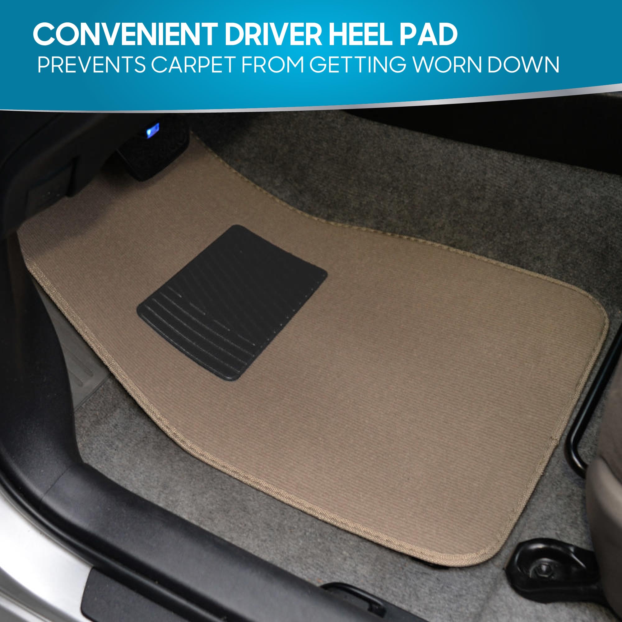 Bdk Classic Carpet Floor Mats For Car & Auto - Universal Fit -Front & Rear With Heelpad (Medium Beige) (Mt-100-Cptseries)