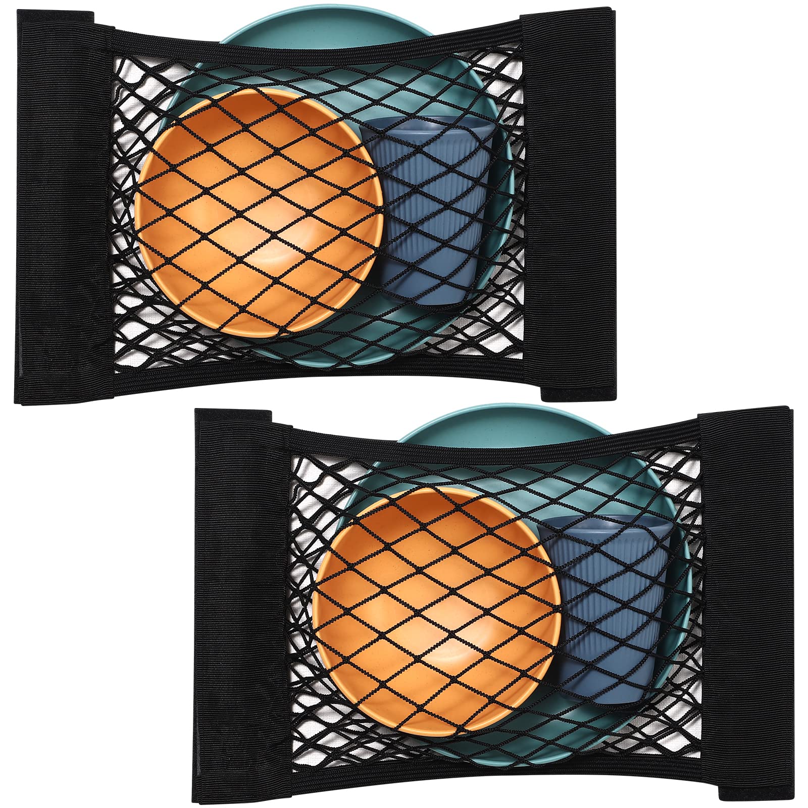 TOBWOLF 2PCS 25x40cm / 9.8x15.7in Universal Mesh Cargo Net with Tape Stickers, RV Storage Mesh Net, Elastic Car Storage Net RV N