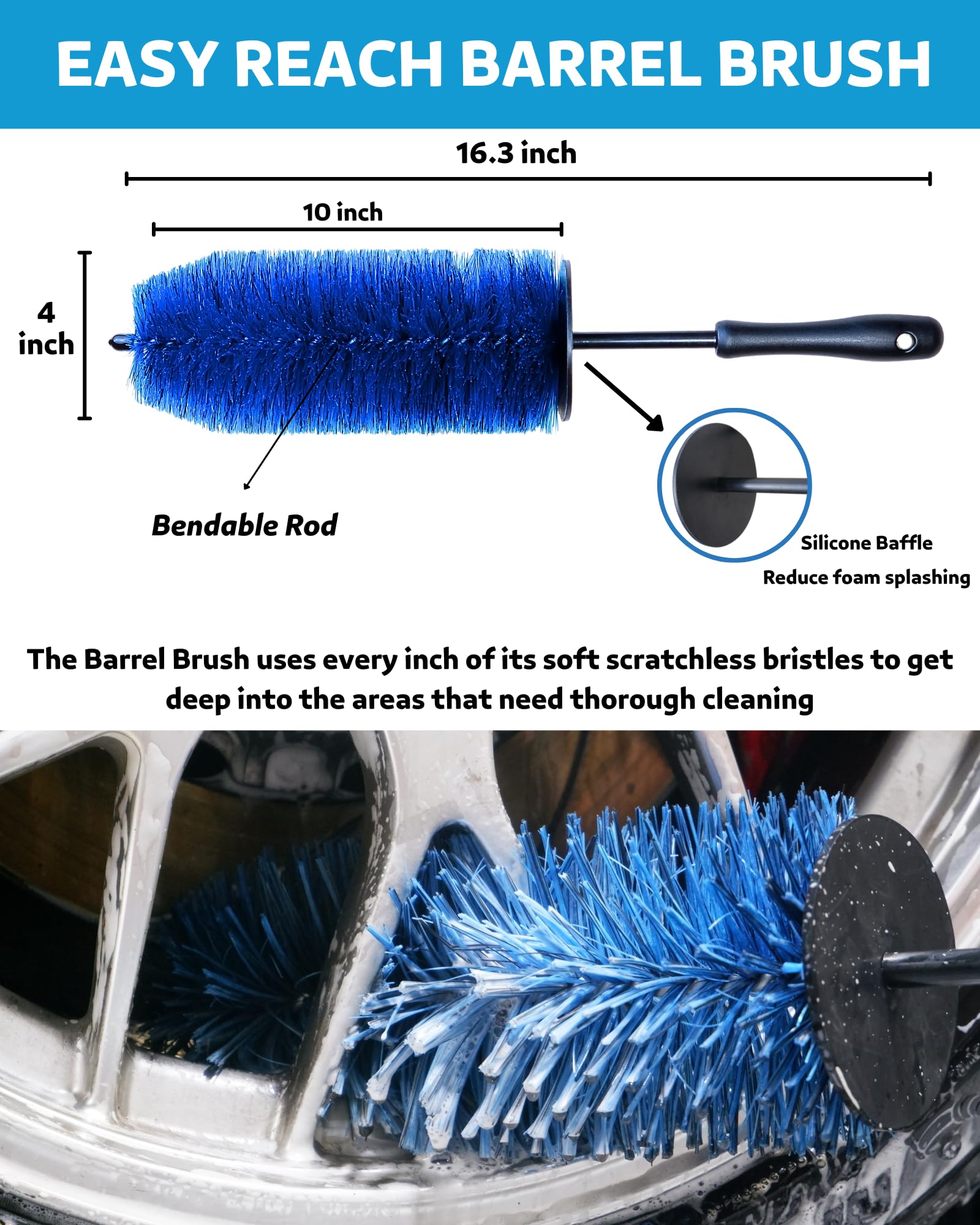 oesee Car Wheel Cleaning Kit: Wheel and Rim Flagged Tip Brush, Bendable Barrel Brush, Wheelie Mitt, Scratch-Free Detail Brush fo