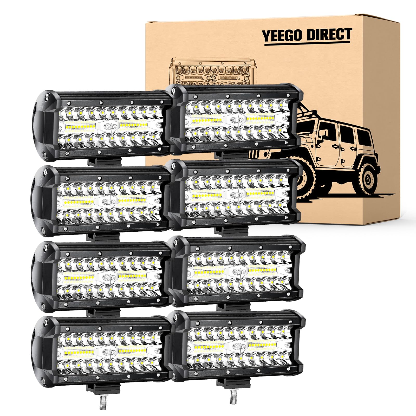 YEEGO DIRECT 7 Inch Led Light Bars, 480W 48000lm Off Road Lights Spot Flood Beam,Waterproof LED Tractor Lights Fog Work Lights f
