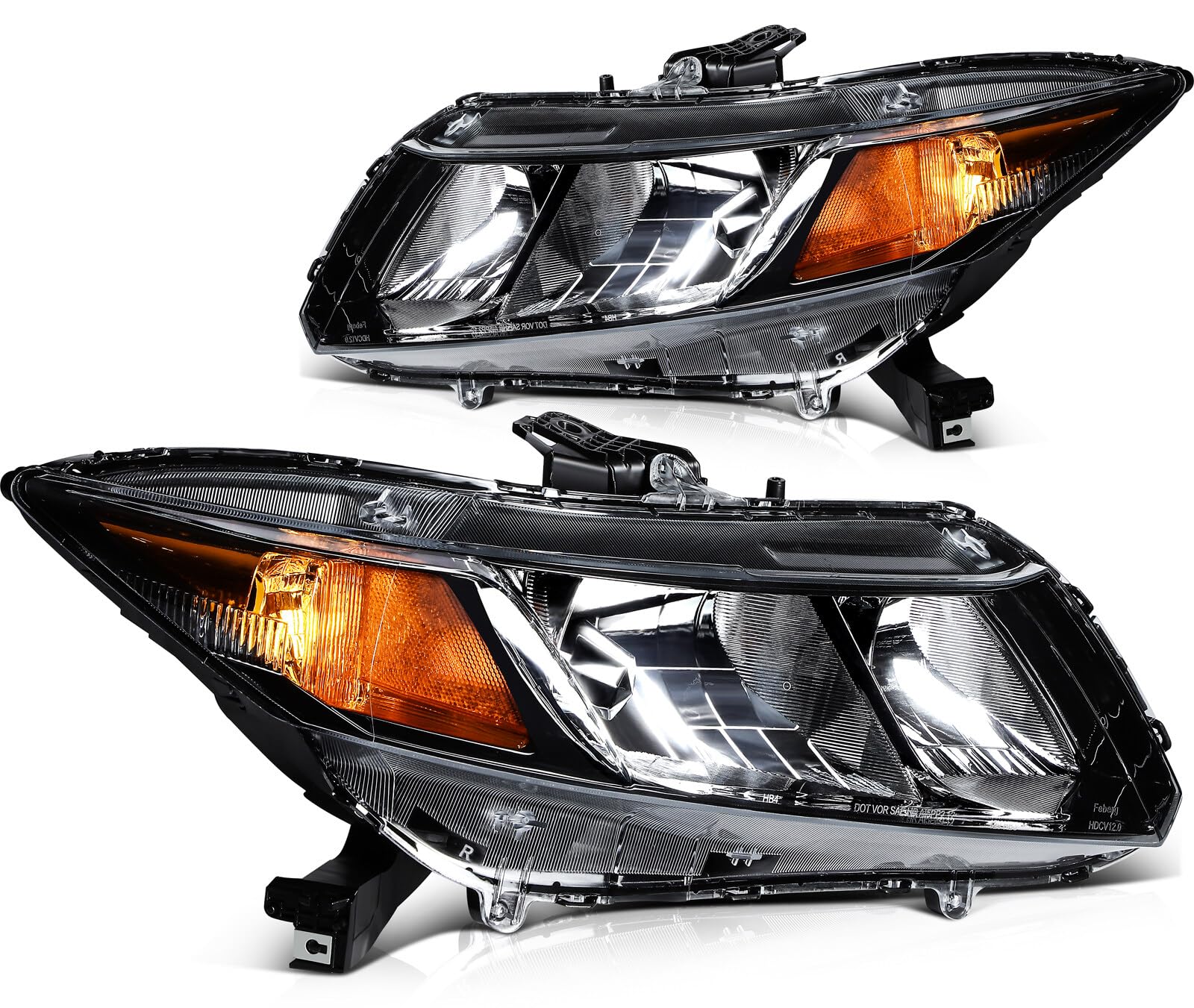 LSAILON Headlight Assembly Replacement Fit 2012-2015 for Honda Civic Headlamp Driver and Passenger Side Clear Lens Black Housing
