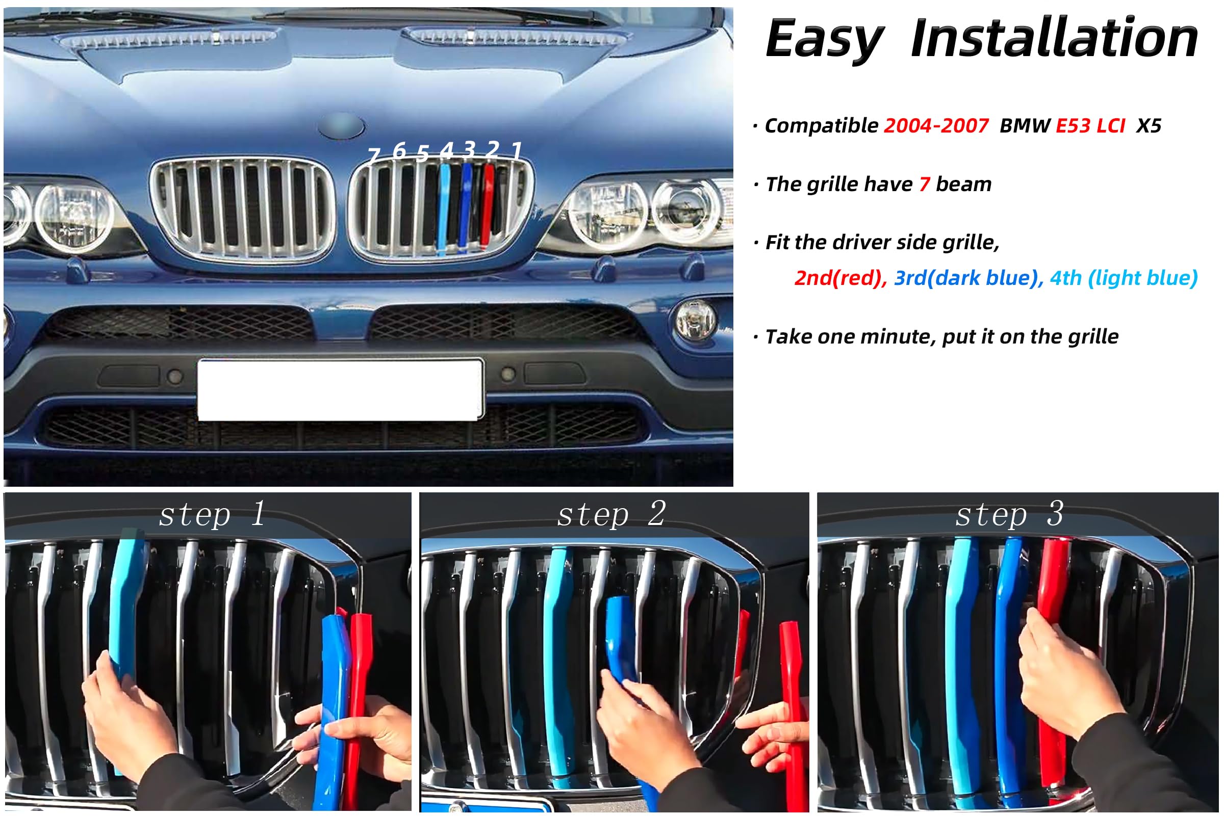 RPERZ grille color stripes Compatible bmw accssories 2004-2006 BMW E53 X5 accessories grille insert accessories 7-Beam