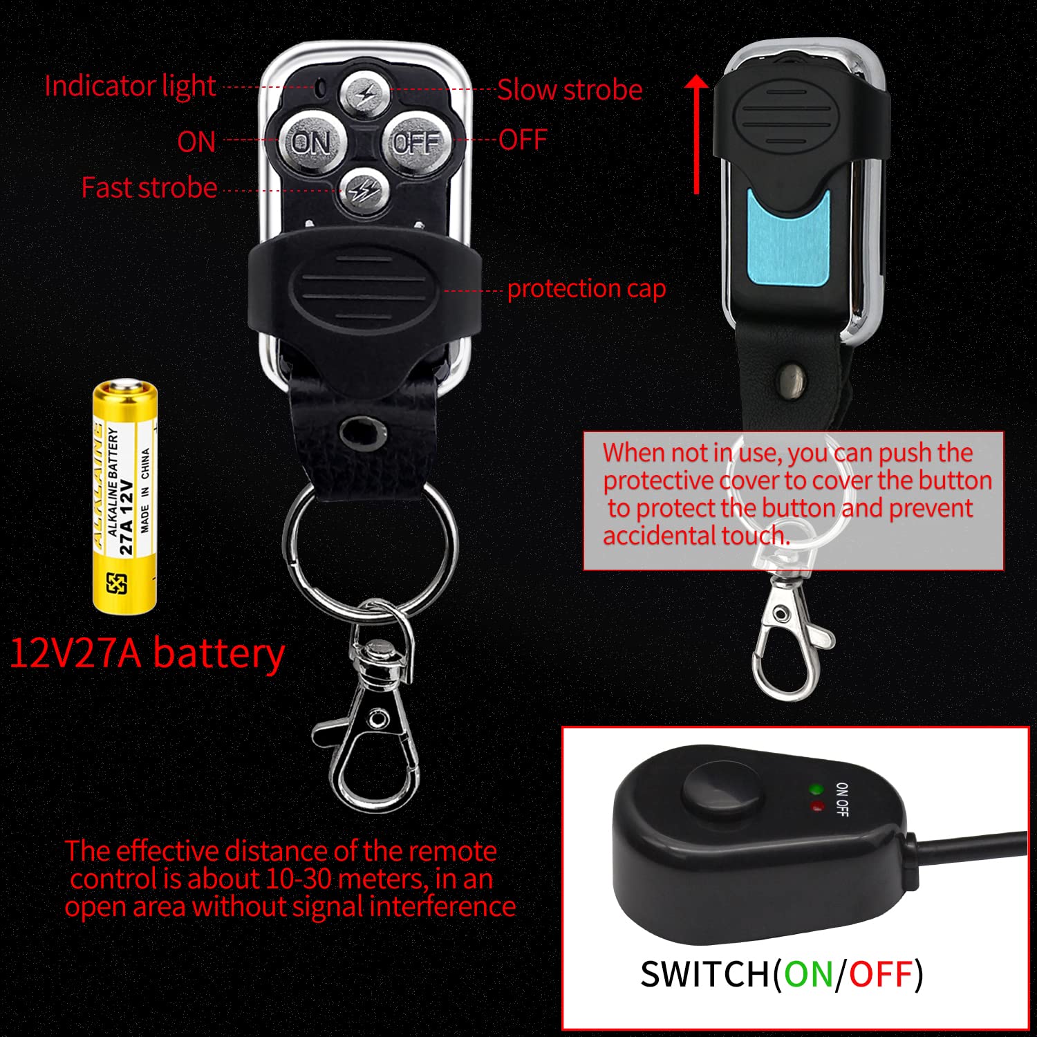 Szdystar LED Lights Bar Wiring Harness Kit - 4 Leads, DC12V, On-Off Switch, Black, Model: 4Leads with Wireless Remote, 14AWG Cable