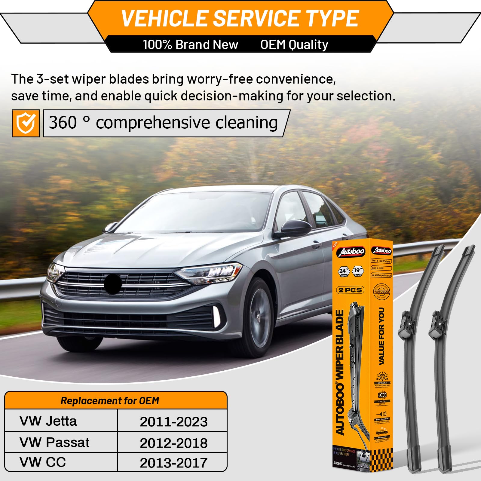 OEM Windshield Wiper Blade Replacement for VW Volkswagen Jetta CC Passat 2011 2012 2013 2014 2015 2016 2017 2018 2019 -Original