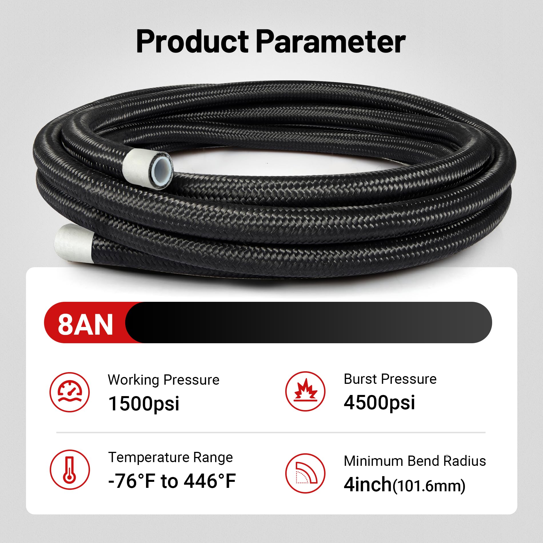 Evil Energy 8An Ptfe Fuel Line Kit,An8 E85 Nylon Braided Fuel Hose 10Ft Black&Red