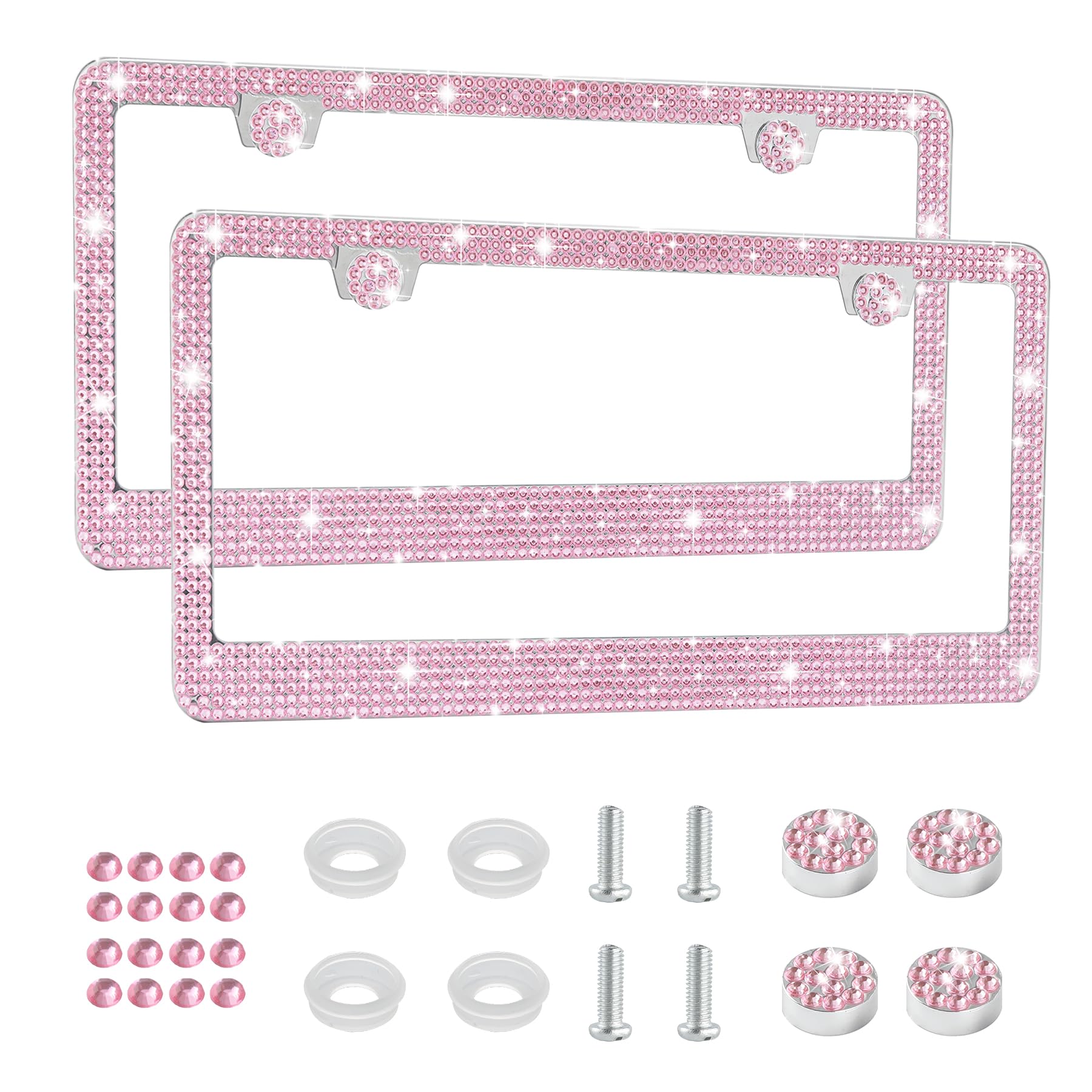 Amiss Bling License Plate Frame for Women, 2Pack Rhinestone Handcrafted Crystal Premium Stainless Steel, Stainless Steel Car Acc