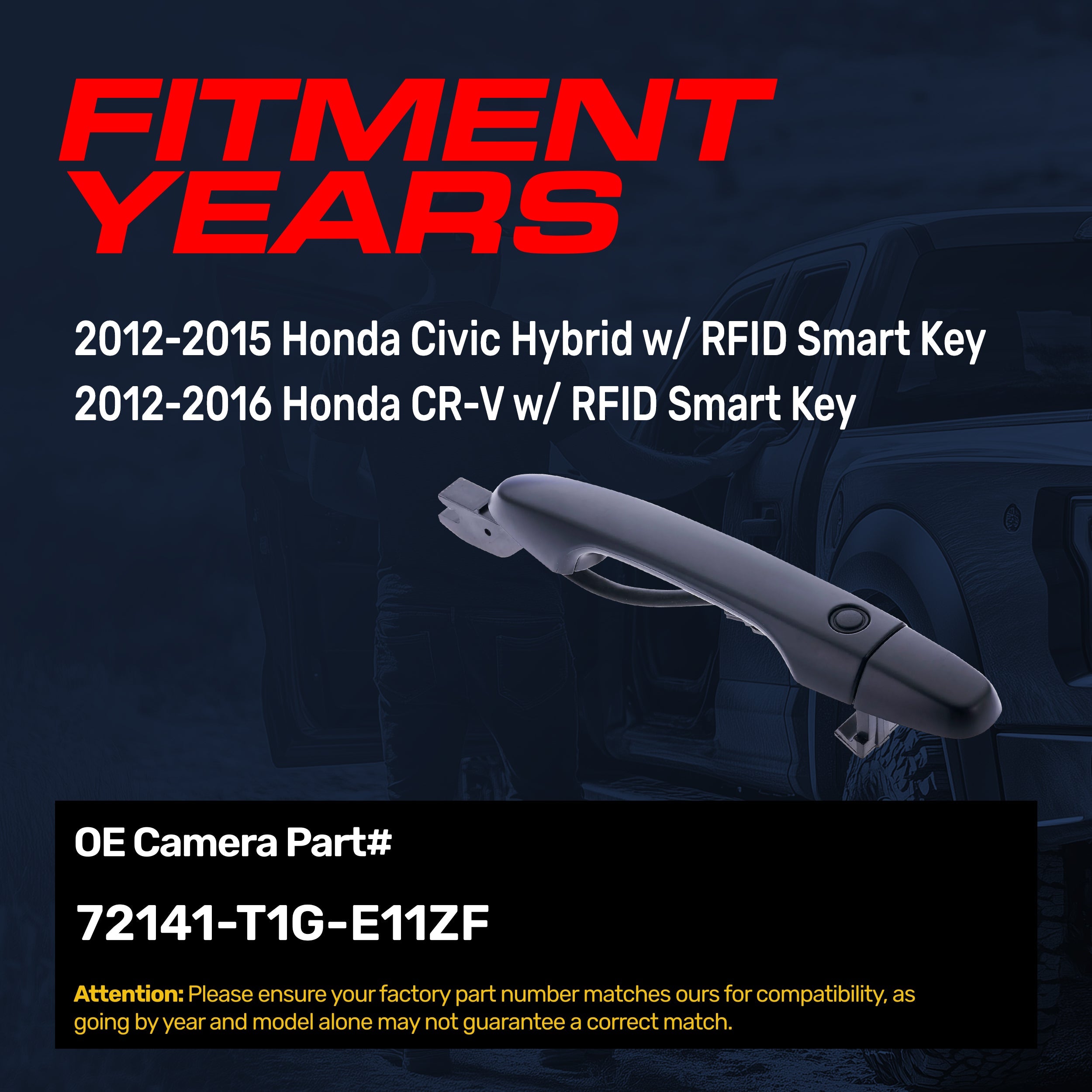 Exterior Door Handle Black Primed Replacement for Honda Civic Hybrid (2012-2015), CR-V (2012-2016) OE Part # 72141-T1G-E11ZF | Front Right Passenger Side w/o Keyhole