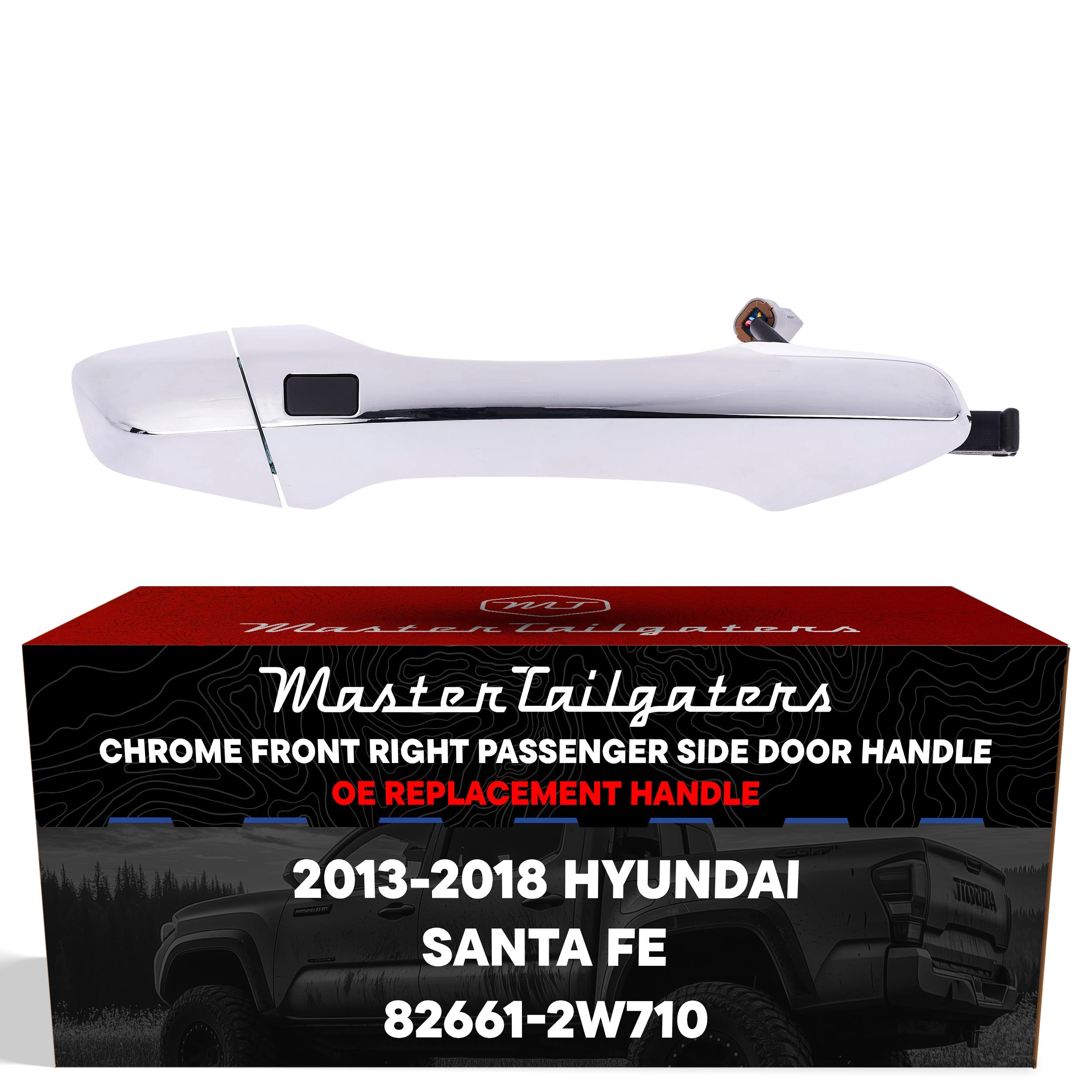 Exterior Door Handle Chrome Replacement for Hyundai Santa Fe (2013-2018) OE Part # 82661-2W710 | Front Right Passenger Side w/o Keyhole