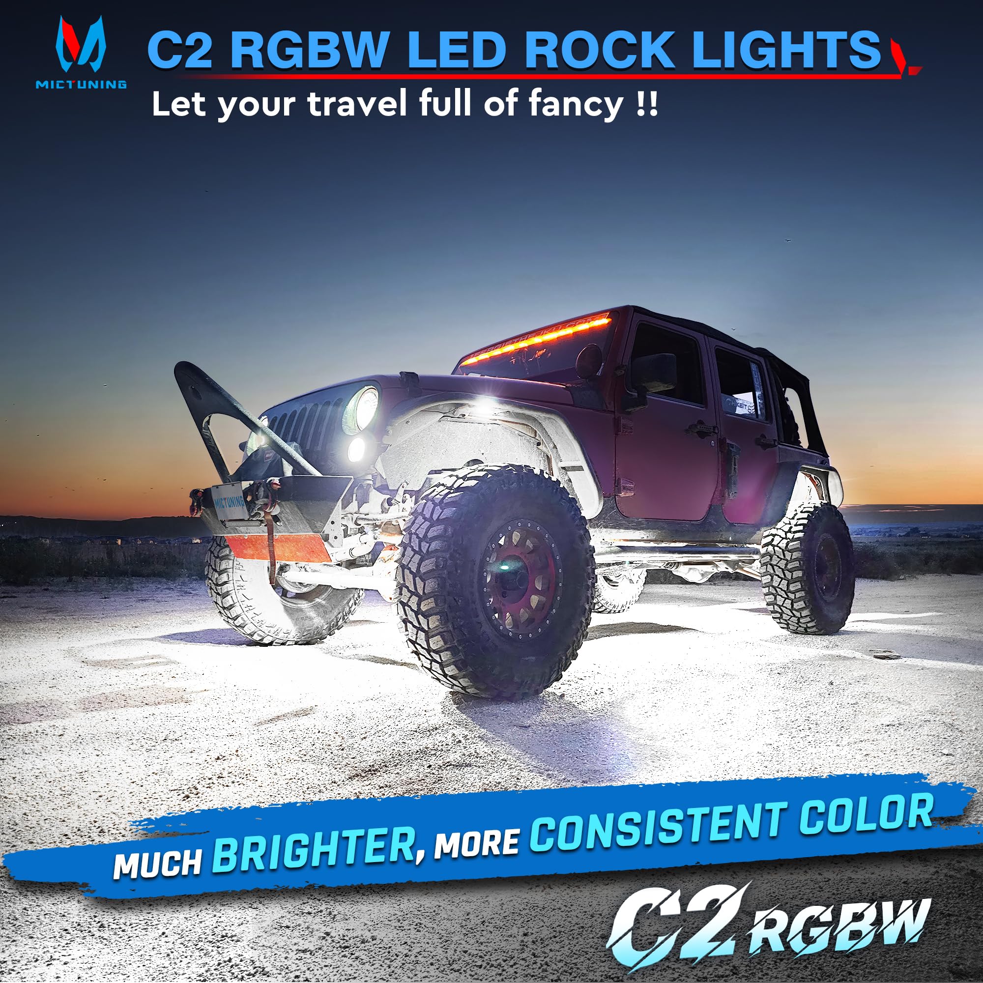 MICTUNING C2 RGBW LED Rock Lights - 10 Pod Underglow Kit with APP Control, Aluminum, Multicolor