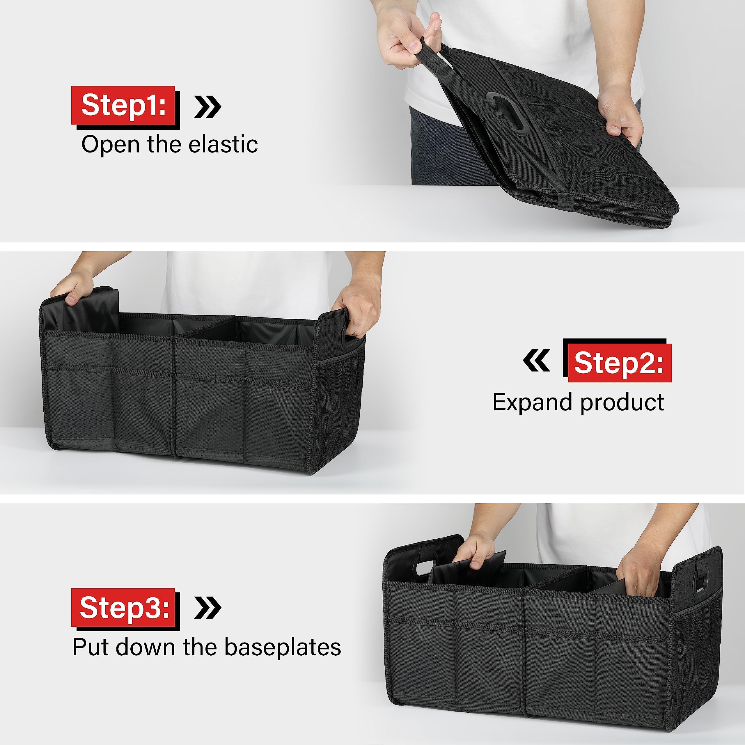 Simple Deluxe Trunk Organizer For Car/Suv, Foldable 2 Compartment 50L Car Storage, 600D Waterproof Oxford Polyester Car Storage