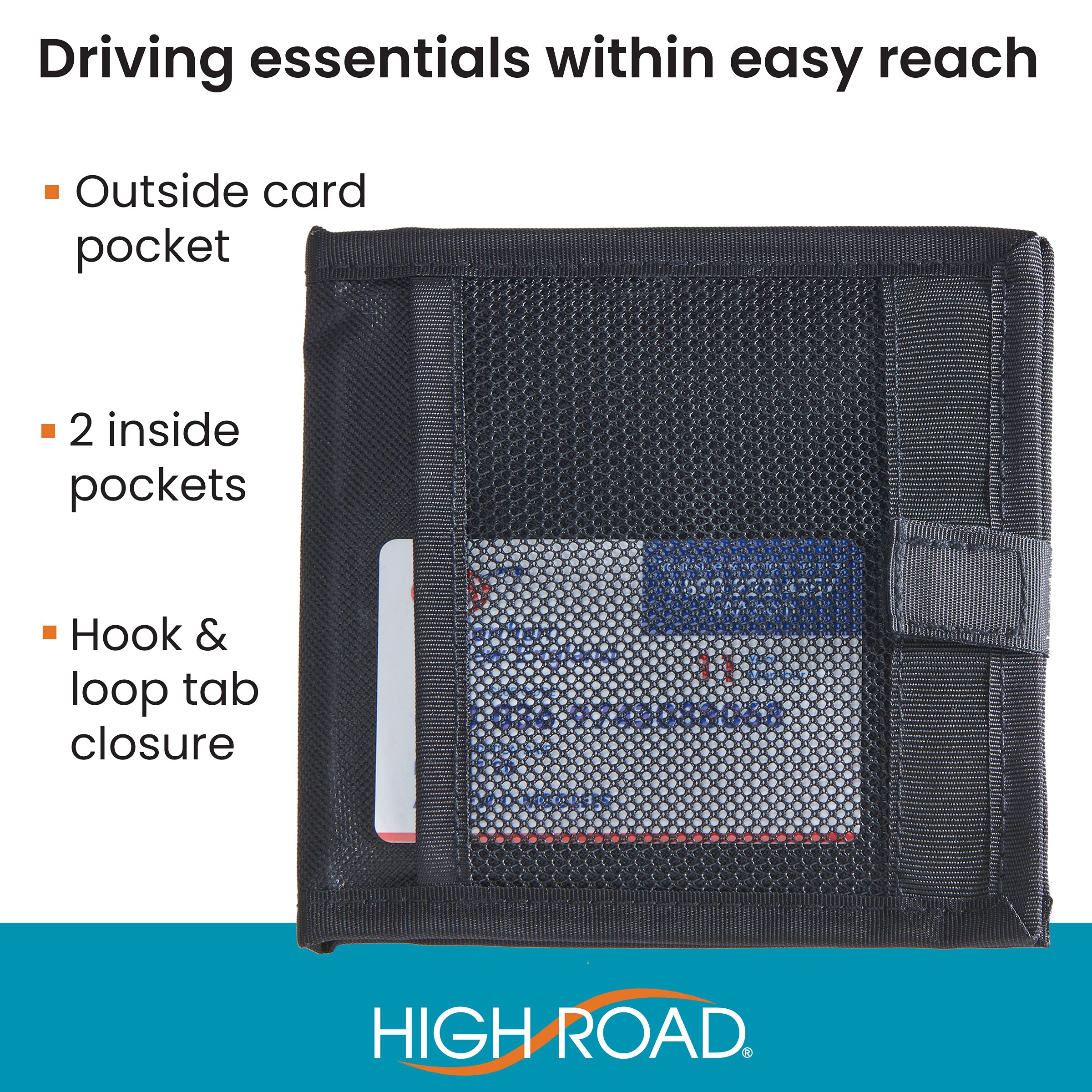 High Road Car Registration and Insurance Card Holder, Black, 5 3/8" x 5 1/8", Textile/Mesh, Model HR-REGISTRATION, for Sun Visor/