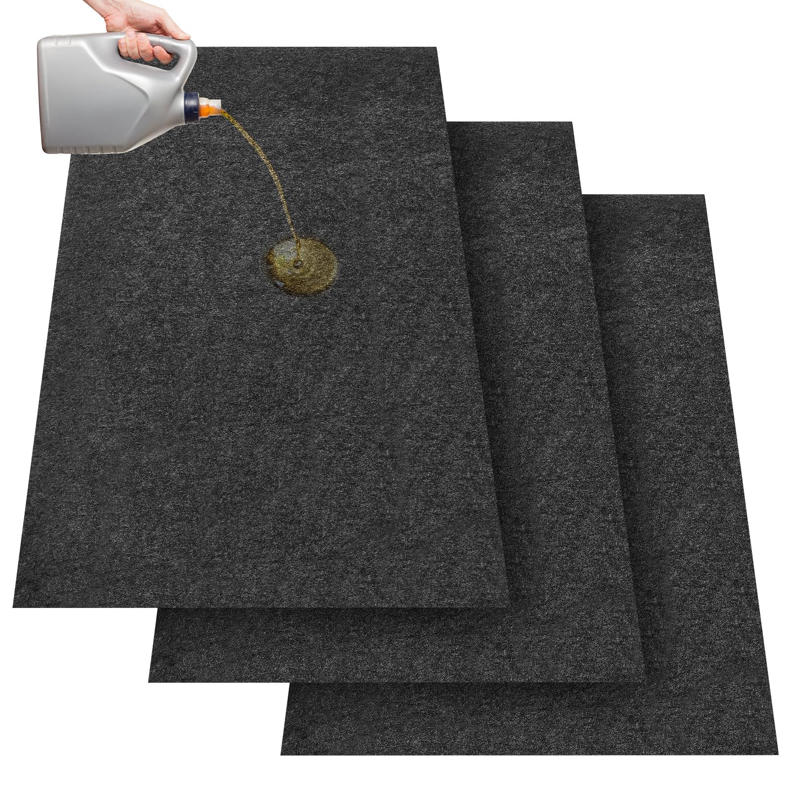 Datanly 3 Pcs 36 X 60 Inch Oil Spill Mat For Driveway Garage Under Car Leaks Absorbent Oil Pad, Black Rubber Mat Garage Floor Pr