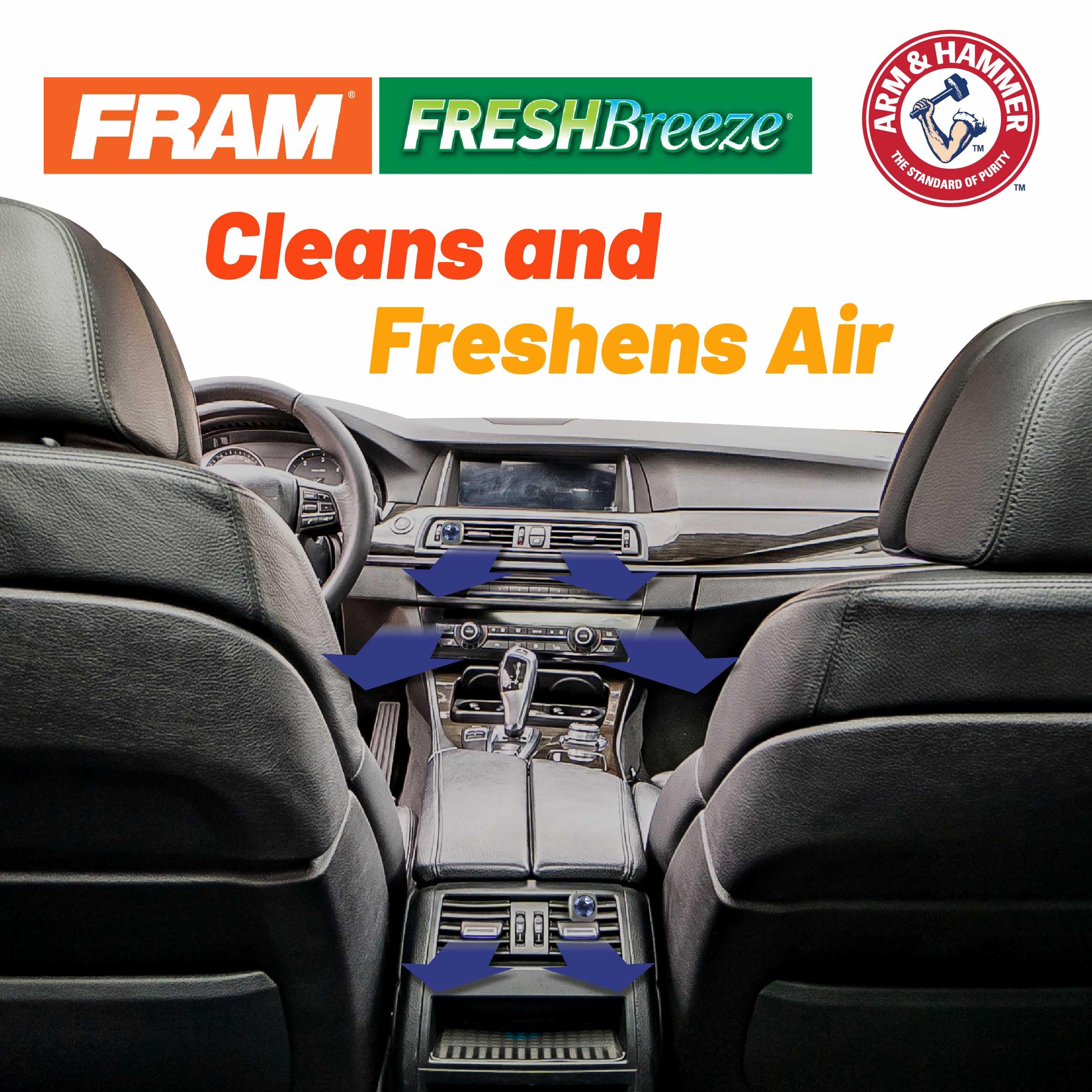 Fram Fresh Breeze Cabin Air Filter Replacement For Car Passenger Compartment W/ Arm And Hammer Baking Soda, Easy Install, Cf1037