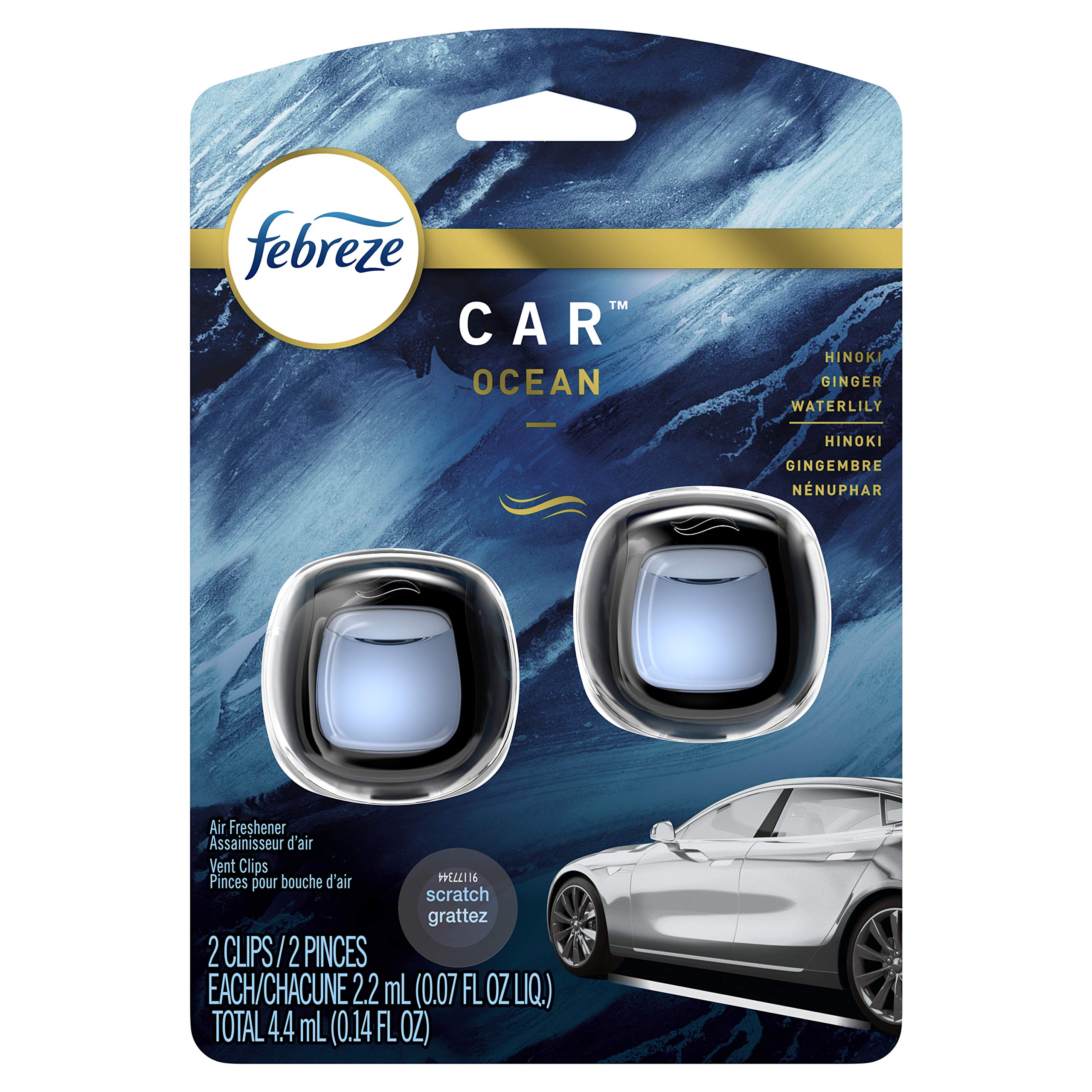Febreze Car Odor-Eliminating Air Freshener Vent Clips, Ocean, 2 count
