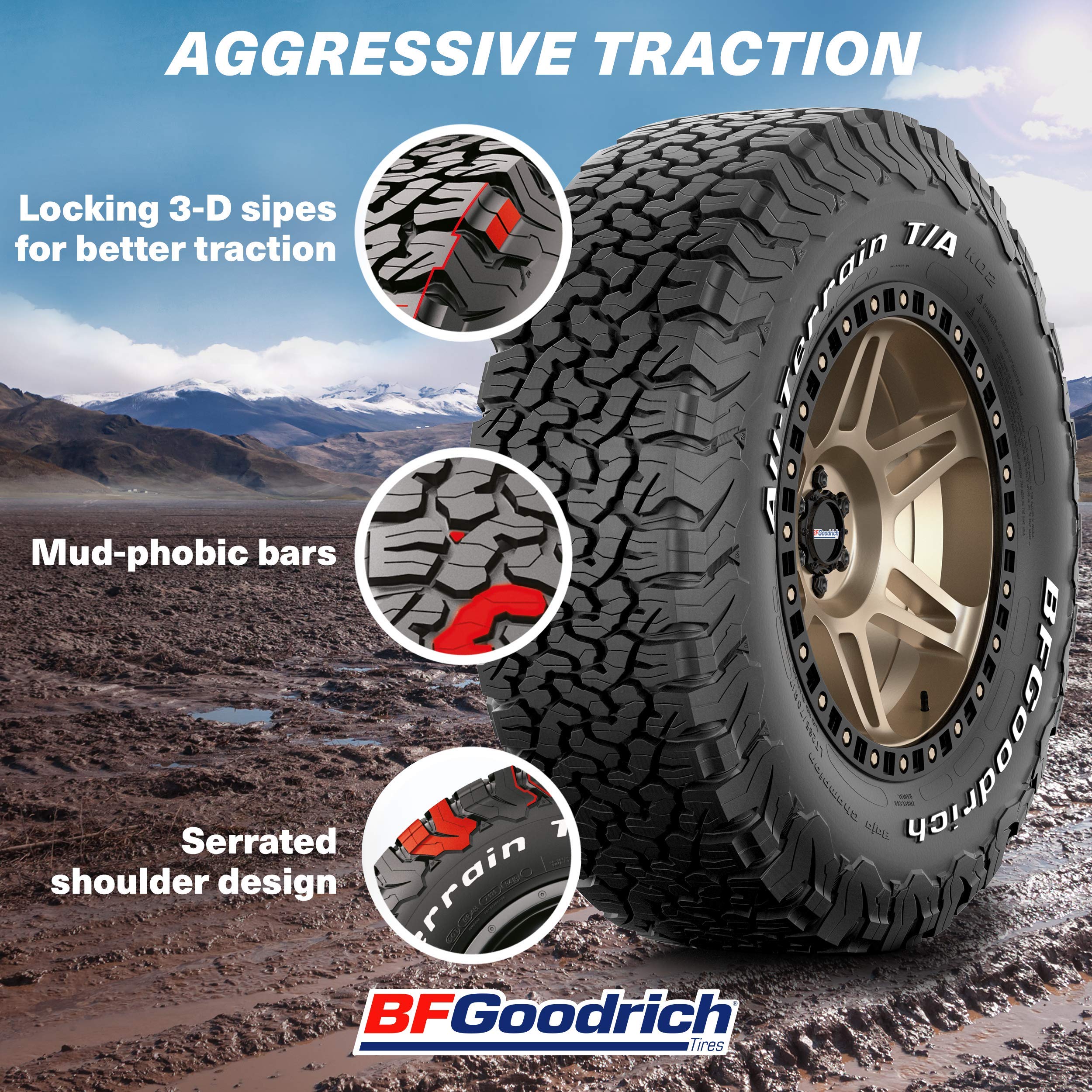Bfgoodrich All Terrain T/A Ko2 Radial Car Tire For Light Trucks, Suvs, And Crossovers,Lt305/70R18/E 126/123R