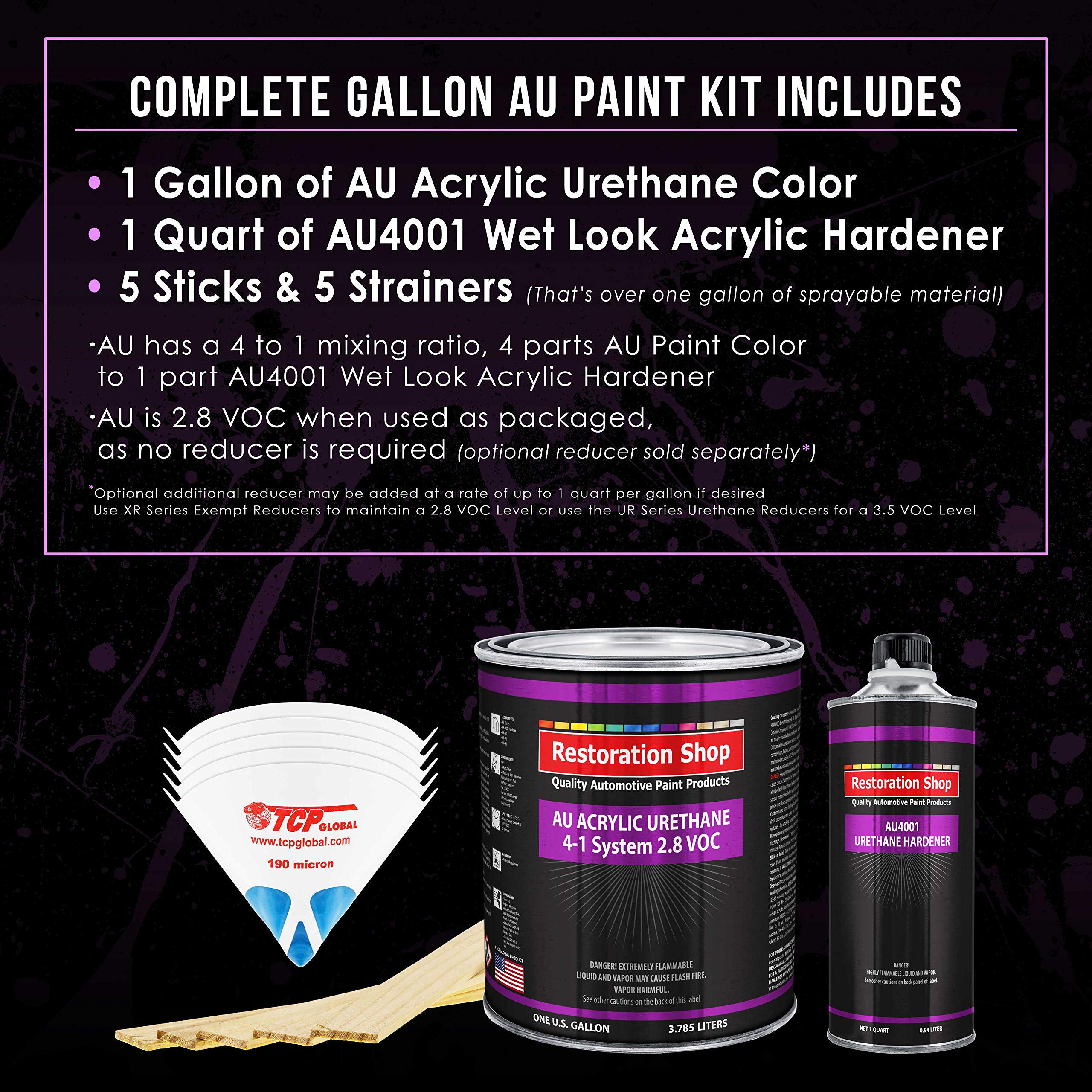 Restoration Shop - Plum Crazy Metallic Acrylic Urethane Auto Paint - Complete Gallon Paint Kit - Professional Single Stage High Gloss Automotive, Car, Truck Coating, 4:1 Mix Ratio, 2.8 Voc