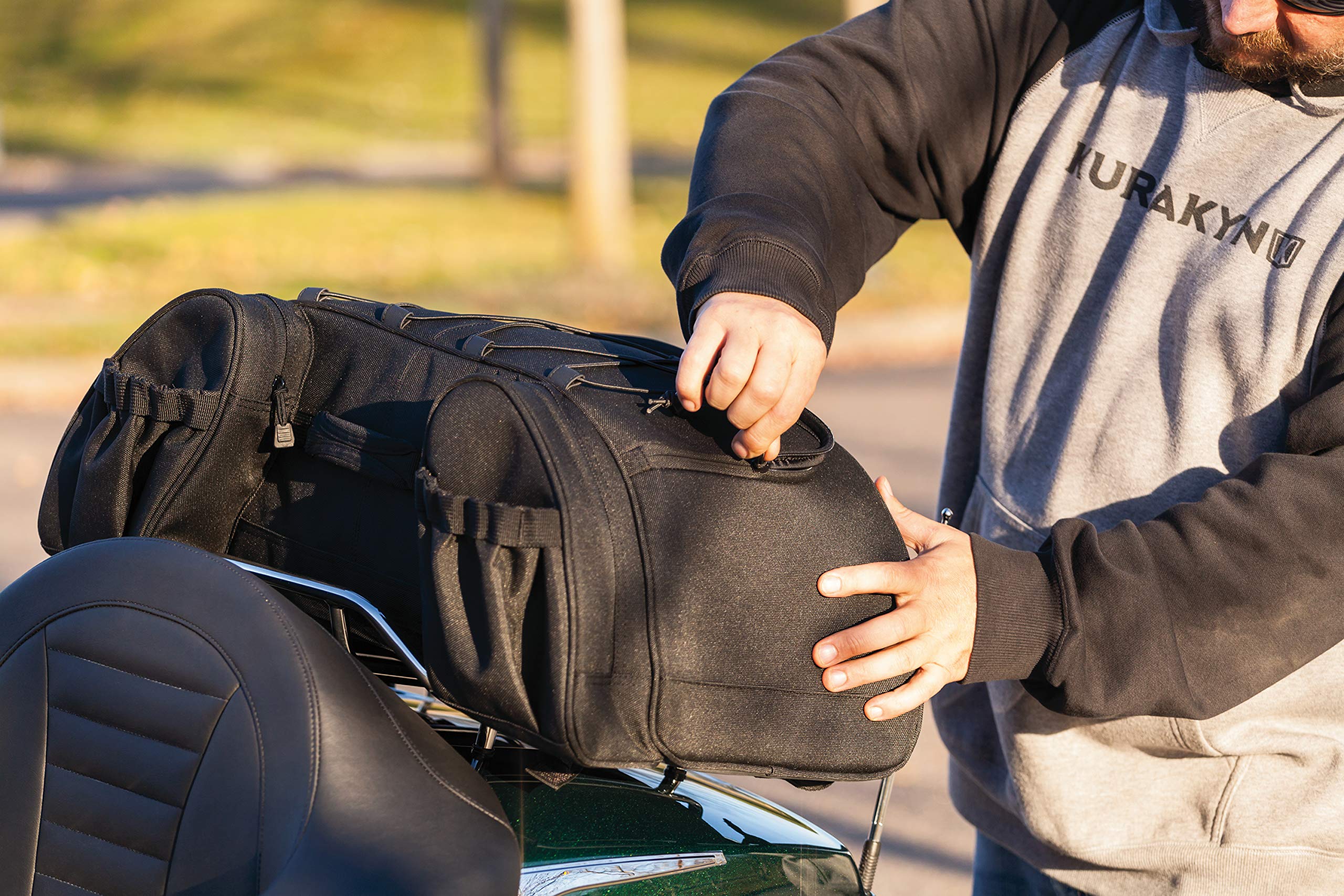 Kuryakyn 5281 Momentum Hitchhiker Motorcycle Travel Luggage: Weather Resistant Trunk Rack Bag, Black