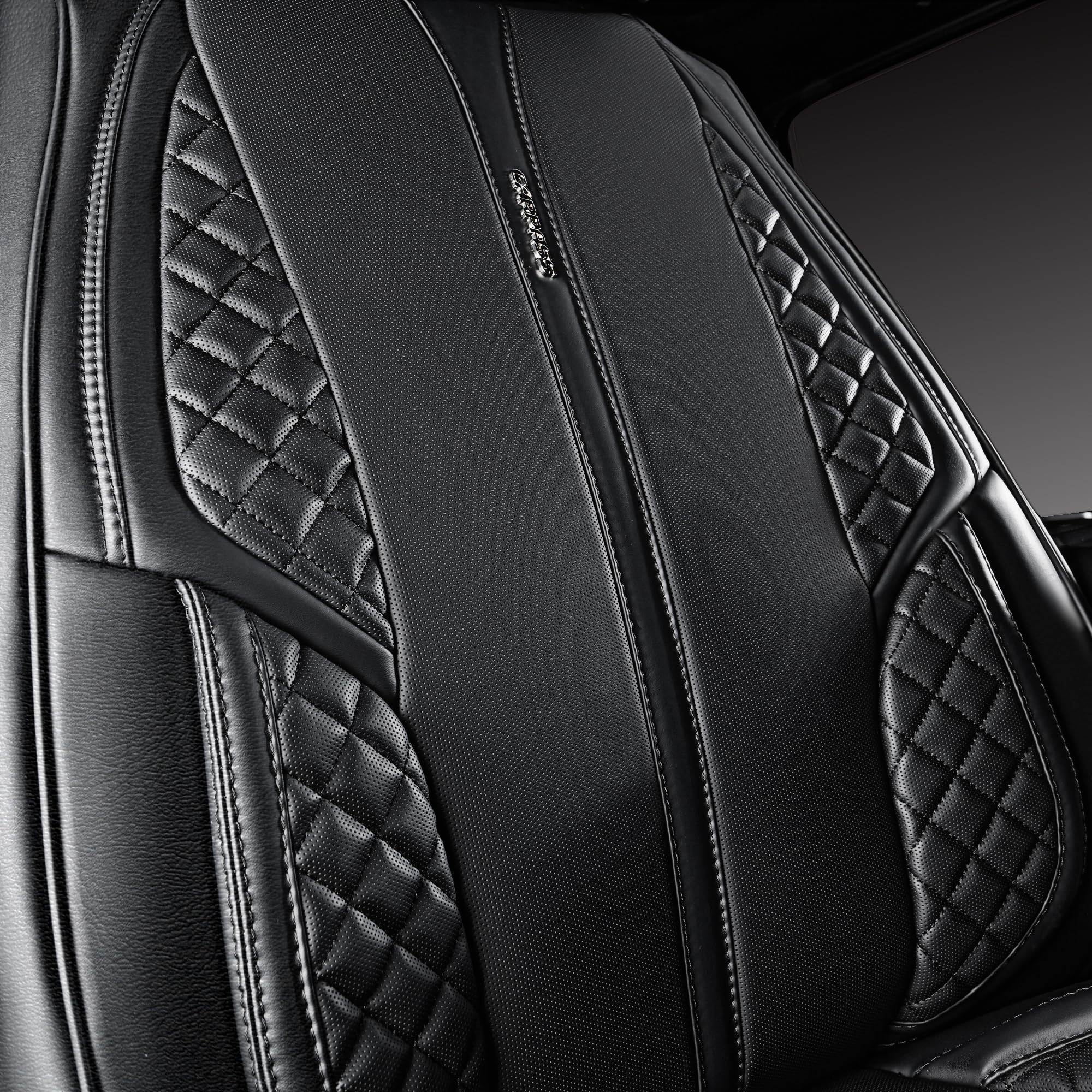 CAR PASS Nappa Leather Car Seat Covers, Waterproof 2 Pack, Black Front, Universal Fit for Sedan SUV Pickup Truck, Model SJ006BB-BK1HF-PUBB2NH22G