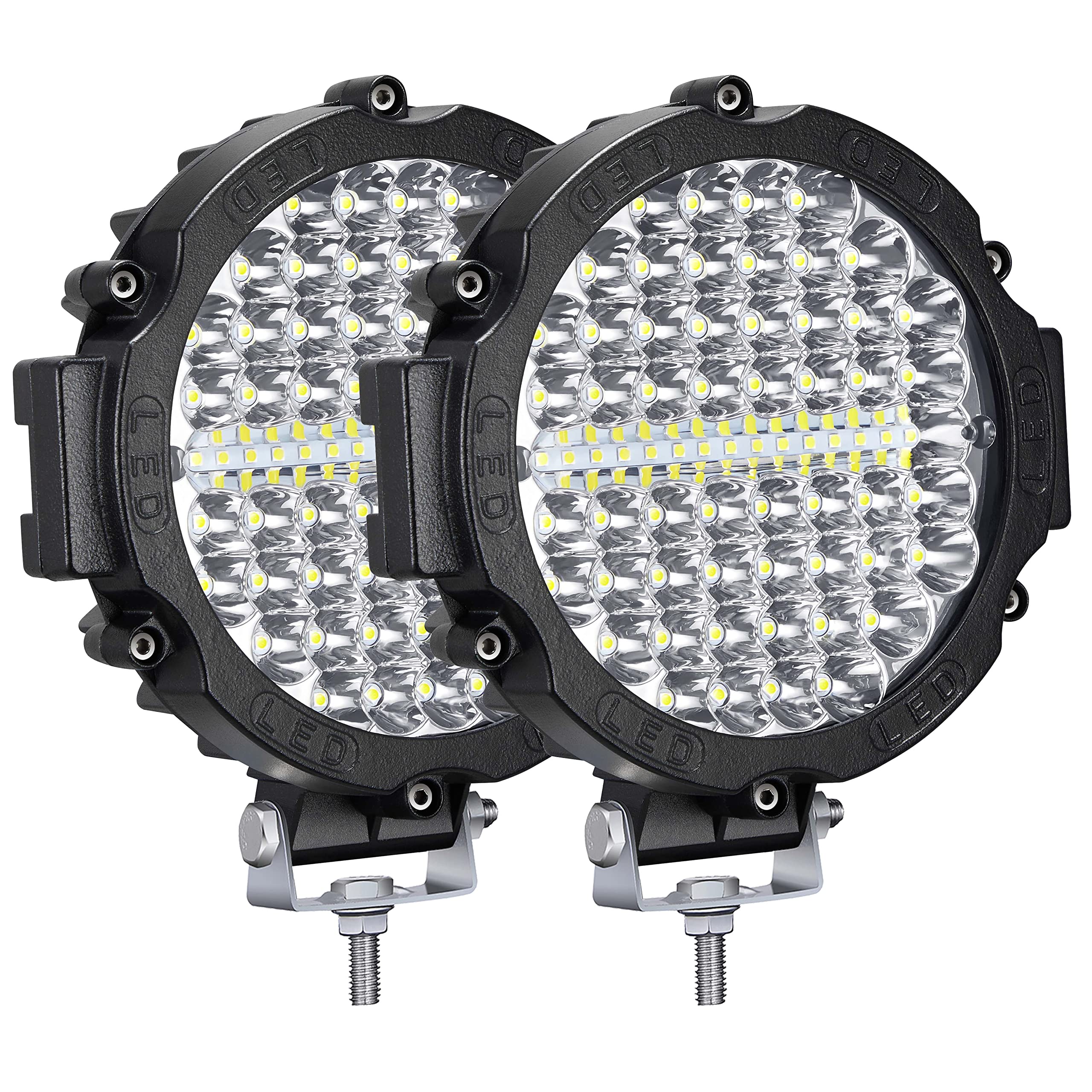Lightboss Led Light Bar, 7 Inch Round Led Offroad Driving Lights, 12V-60V Led Pods 210W 21000Lm, Trucks Atv Utv Suv Rv Car Bumper Tractors Jeep Combo Beam Off-Roading Fog Off Road Lighting, 2Pcs