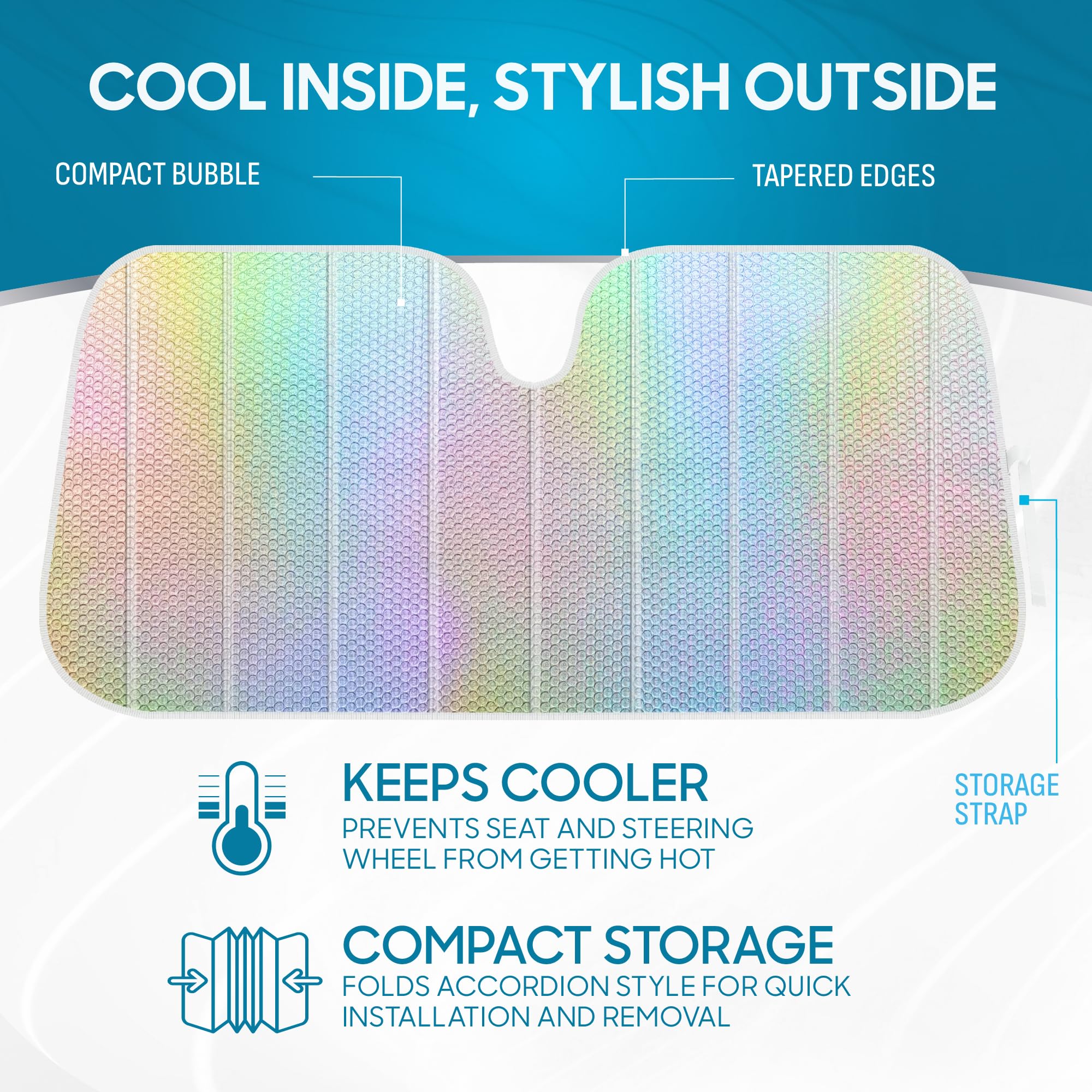Bdk Iridescent Mermaid, Hologram Foil, Chameleon Front Windshield Sun Shade, Double Bubble Accordion Folding Auto Sunshade For C