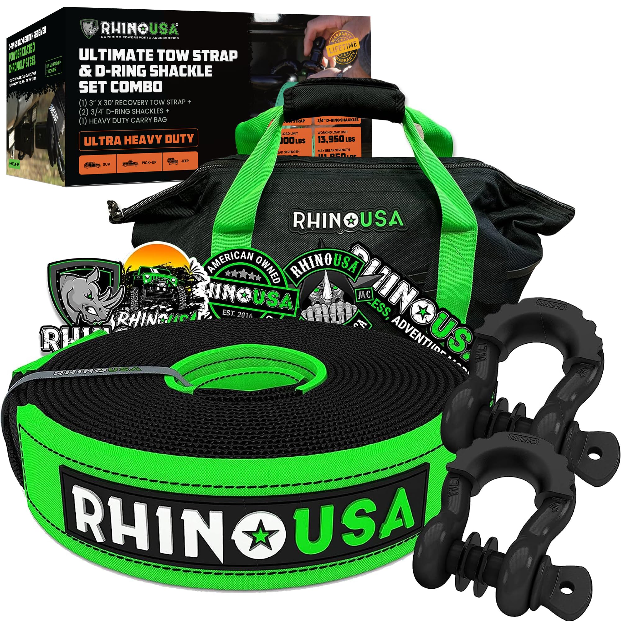 Rhino Usa Heavy-Duty Recovery Gear Combos Off-Road Truck Vehicle Recovery, Best Offroad Towing Accessories - Backed For Life (30