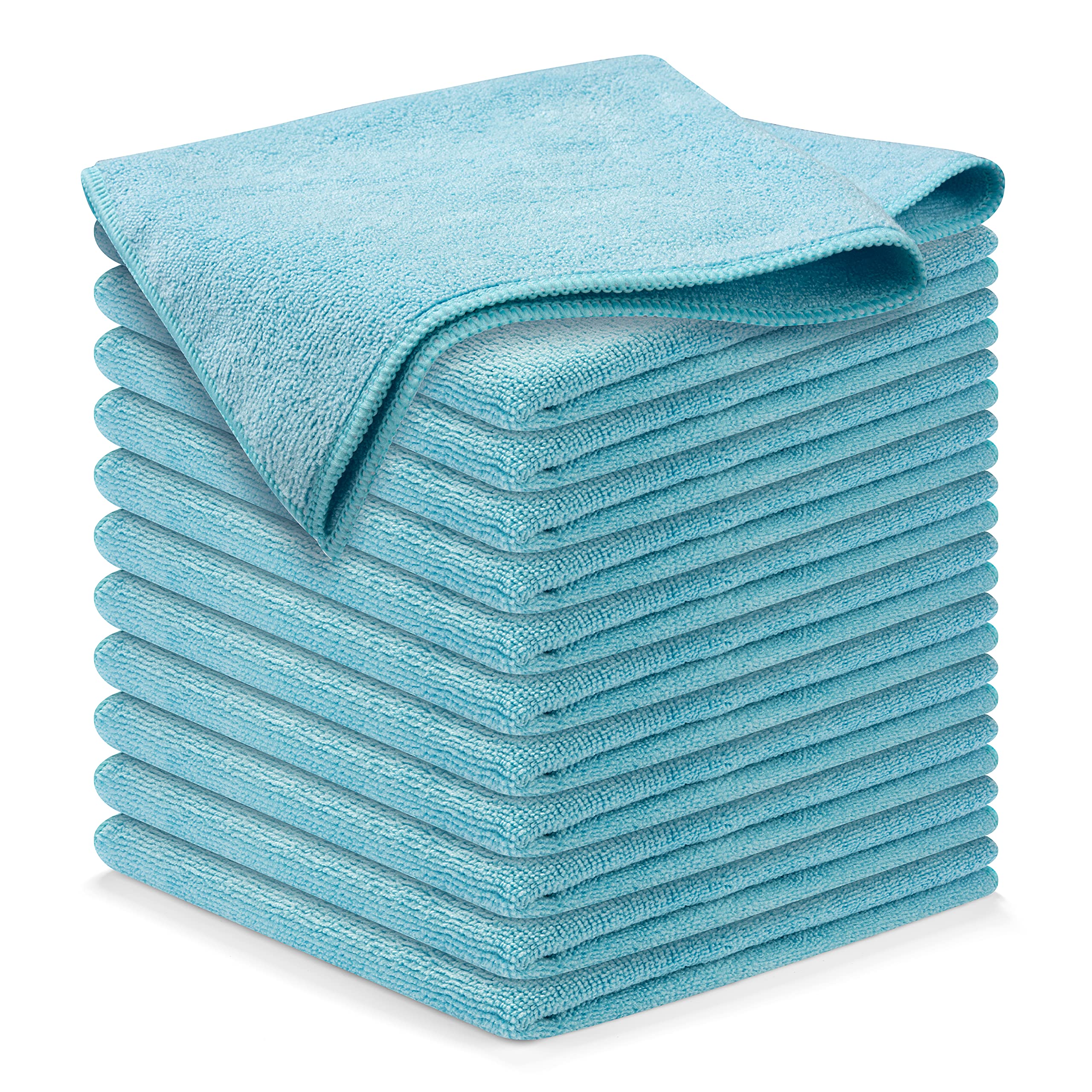 Usanooks Microfiber Cleaning Cloth - Turq - 12Pcs (16X16 Inch) High Performance - 1200 Washes, Ultra Absorbent Car Towel Traps G