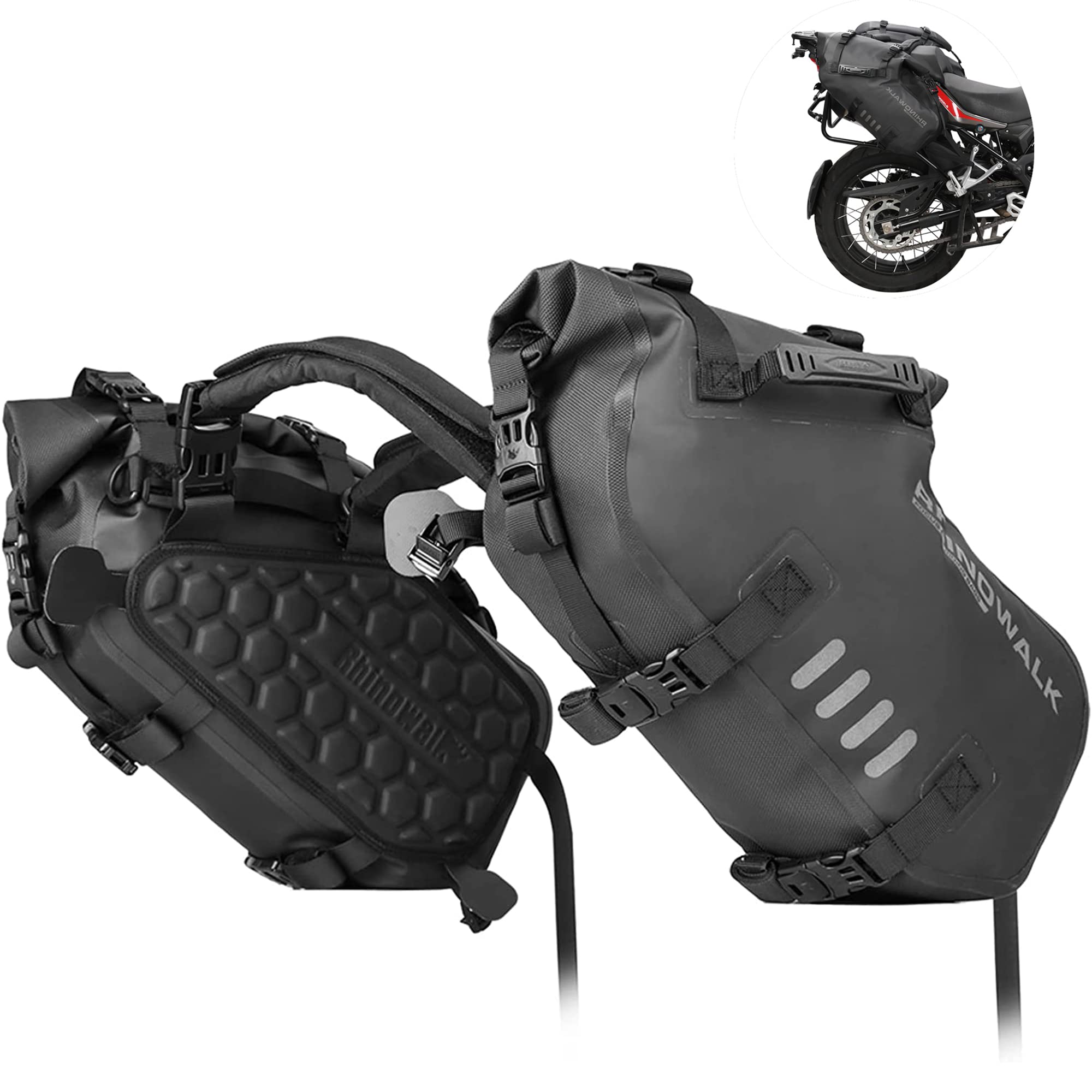 Rhinowalk Motorcycle Saddle Bags, Waterproof Anti-Vibration Motor Side Bags, Shoulder Bag 18L(9L*2), For Most Adventure And Sport Motorcycle Racks, 1 Pair